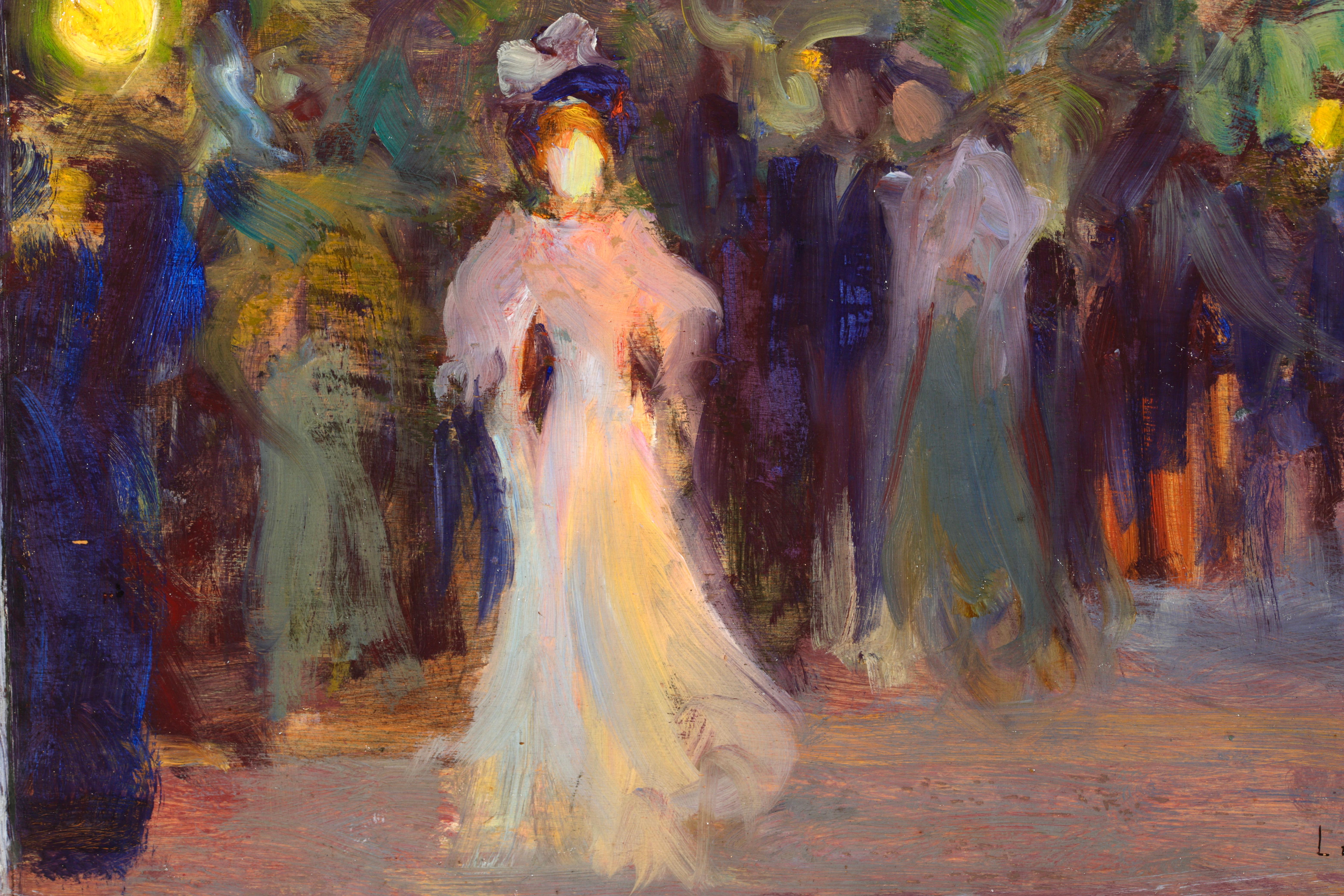 Une promenade de soirée - Huile post-impressionniste, Figures à la nuit d'Henri Le Sidaner en vente 6