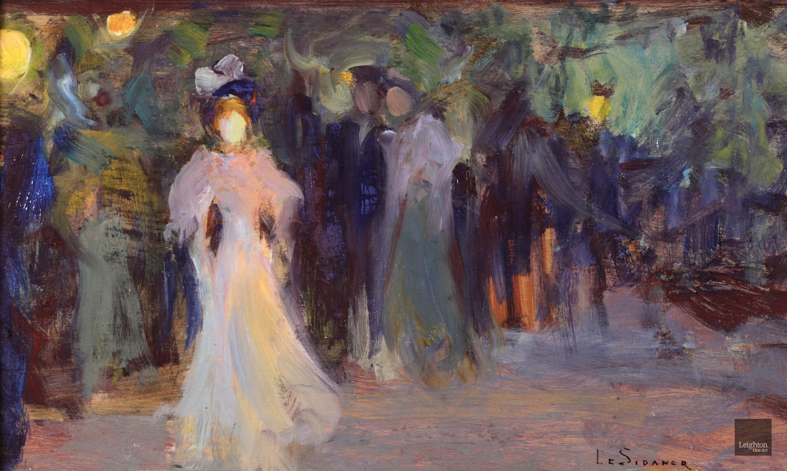 An Evening Walk - Post Impressionist Oil, Figures at Night by Henri Le Sidaner