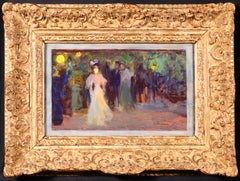 Antique An Evening Walk - Post Impressionist Oil, Figures at Night by Henri Le Sidaner