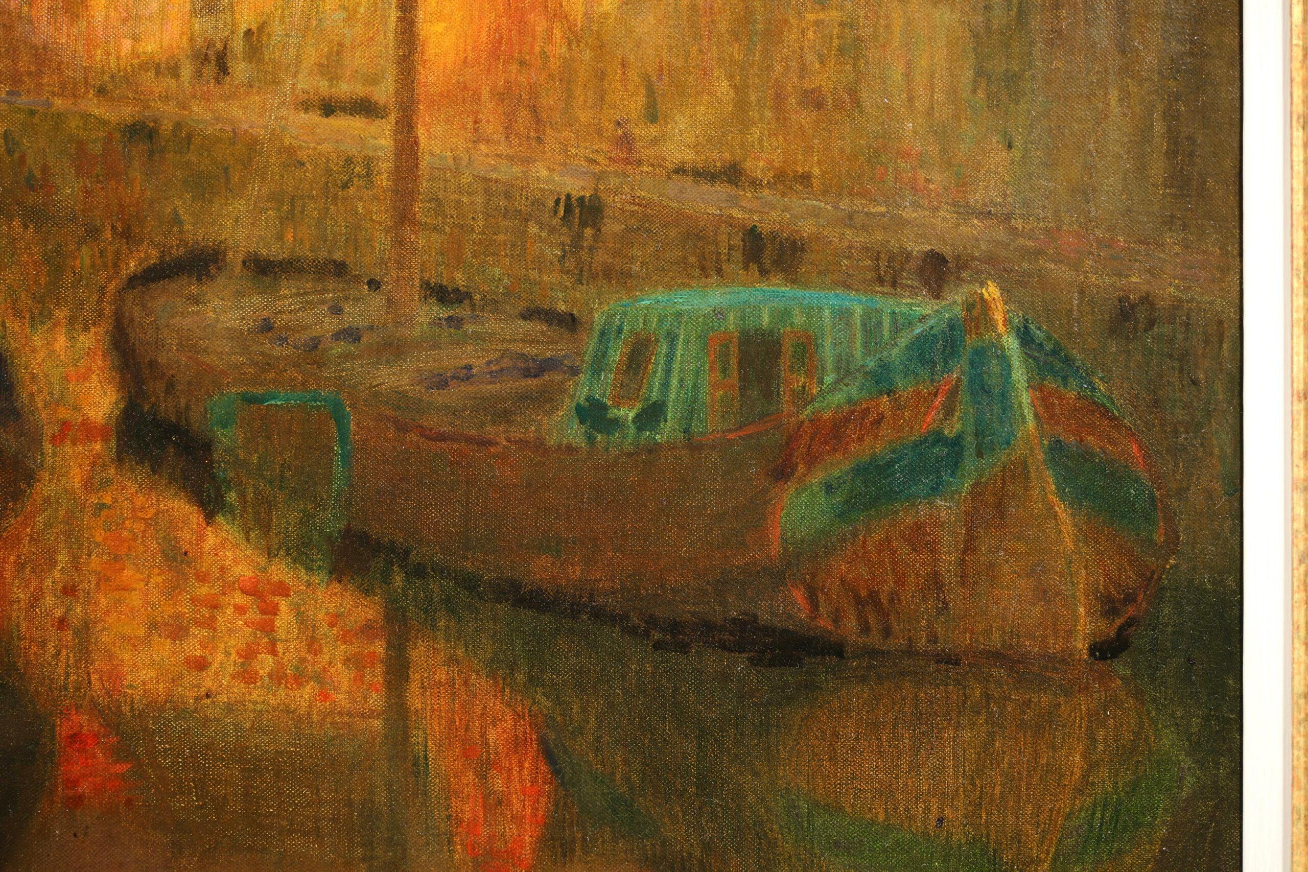 Barques de Peche - Post Impressionist Landscape Oil by Henri Le Sidaner For Sale 7
