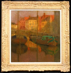 Antique Barques de Peche - Post Impressionist Landscape Oil by Henri Le Sidaner