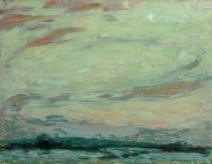 Clair de Lune - Gerberoy - Huile impressionniste:: Paysage au clair de lune par H Le Sidaner