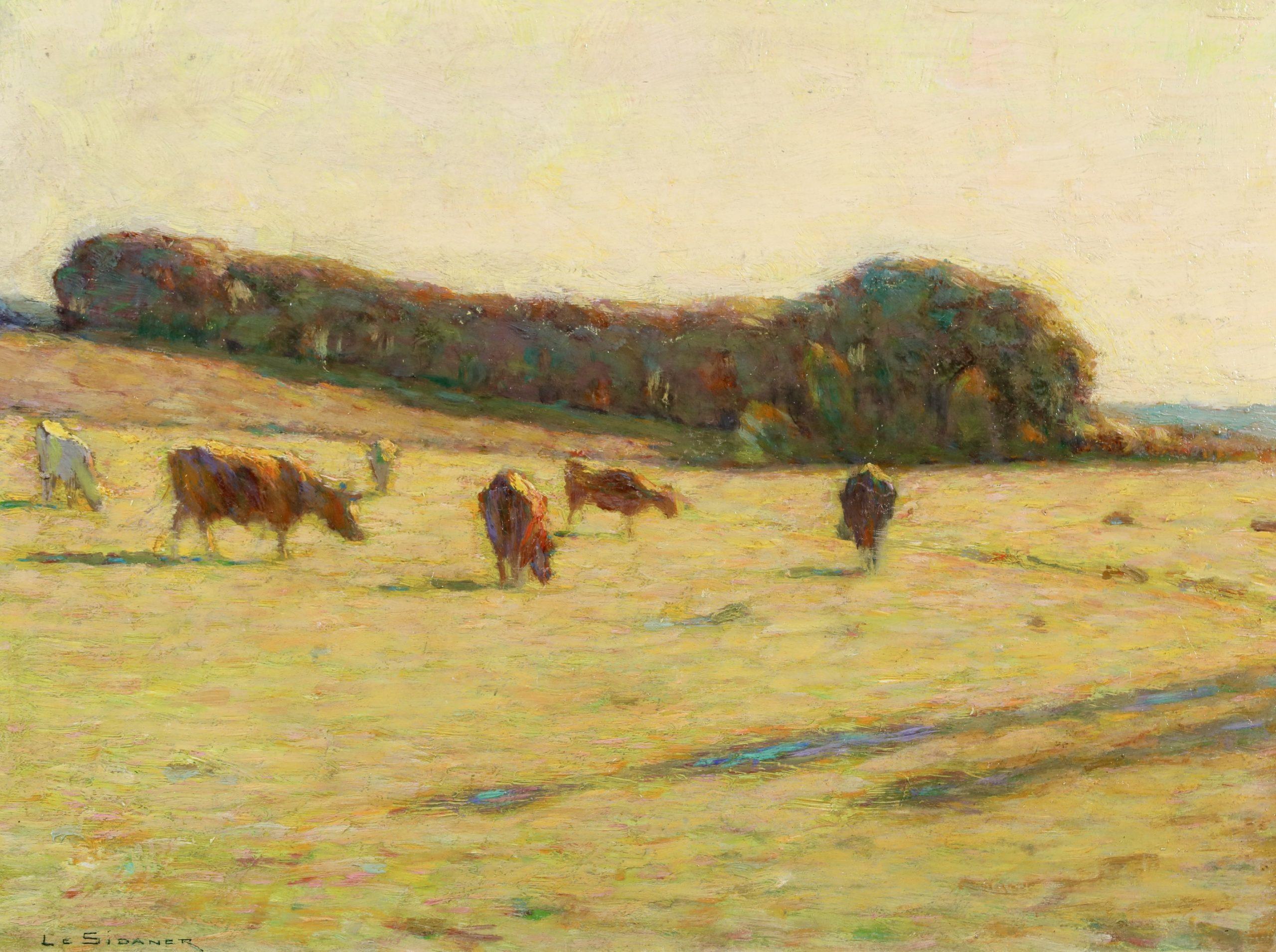 Effets de lumiere dans le pre - Paesaggio Post Impressionista Olio di H. H. Le Sidaner - Painting di Henri Le Sidaner