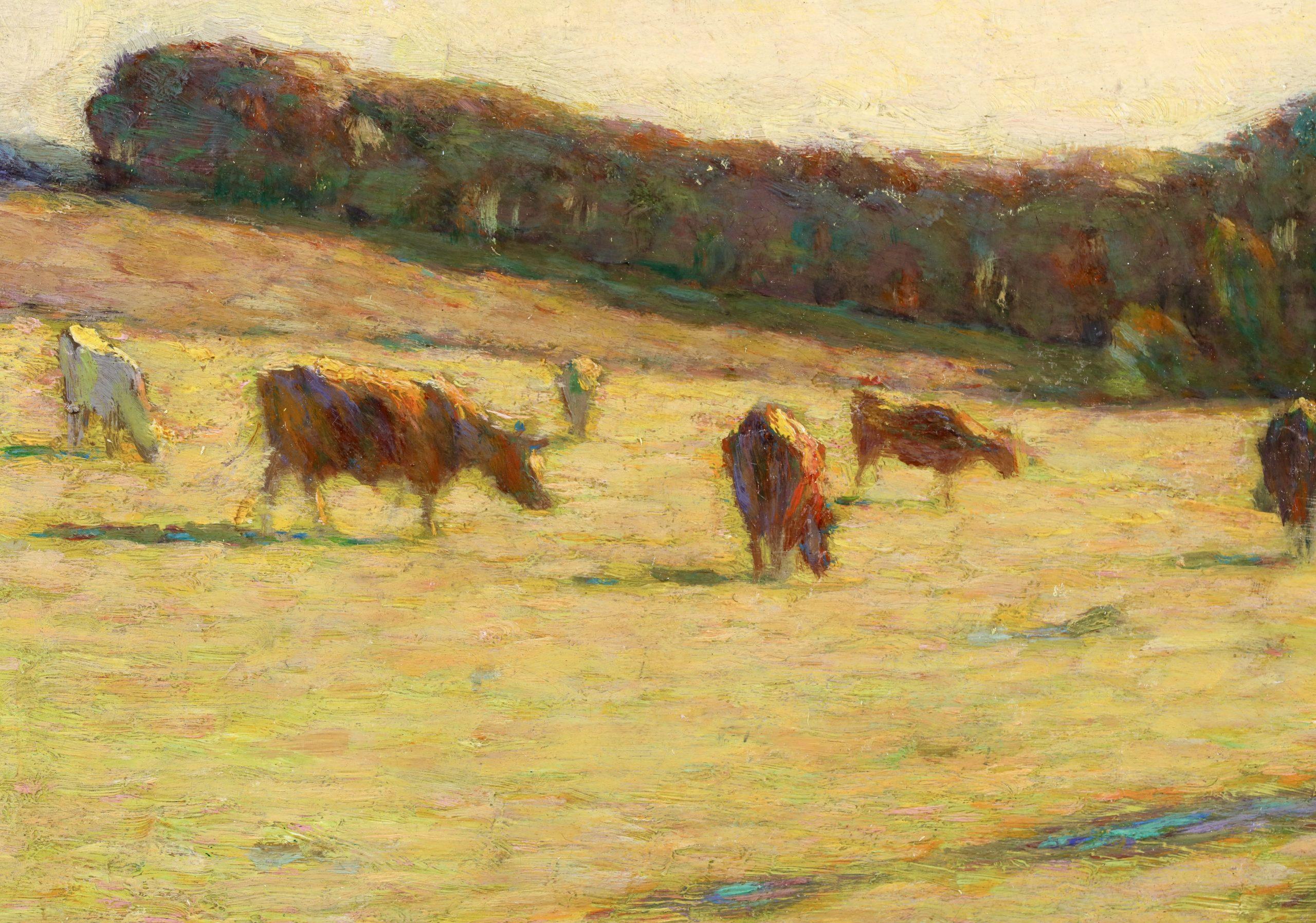 Effets de lumiere dans le pre - Paesaggio Post Impressionista Olio di H. H. Le Sidaner in vendita 1