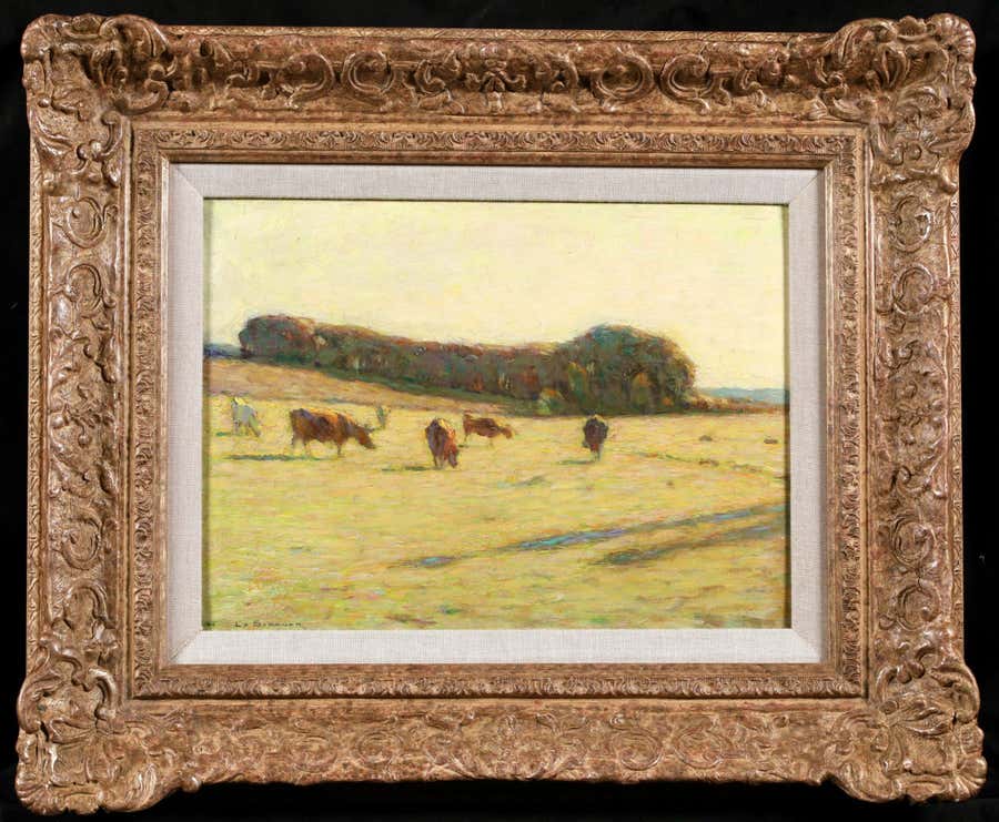Effets de lumiere dans le pre - Post Impressionist Landscape Oil by H Le Sidaner