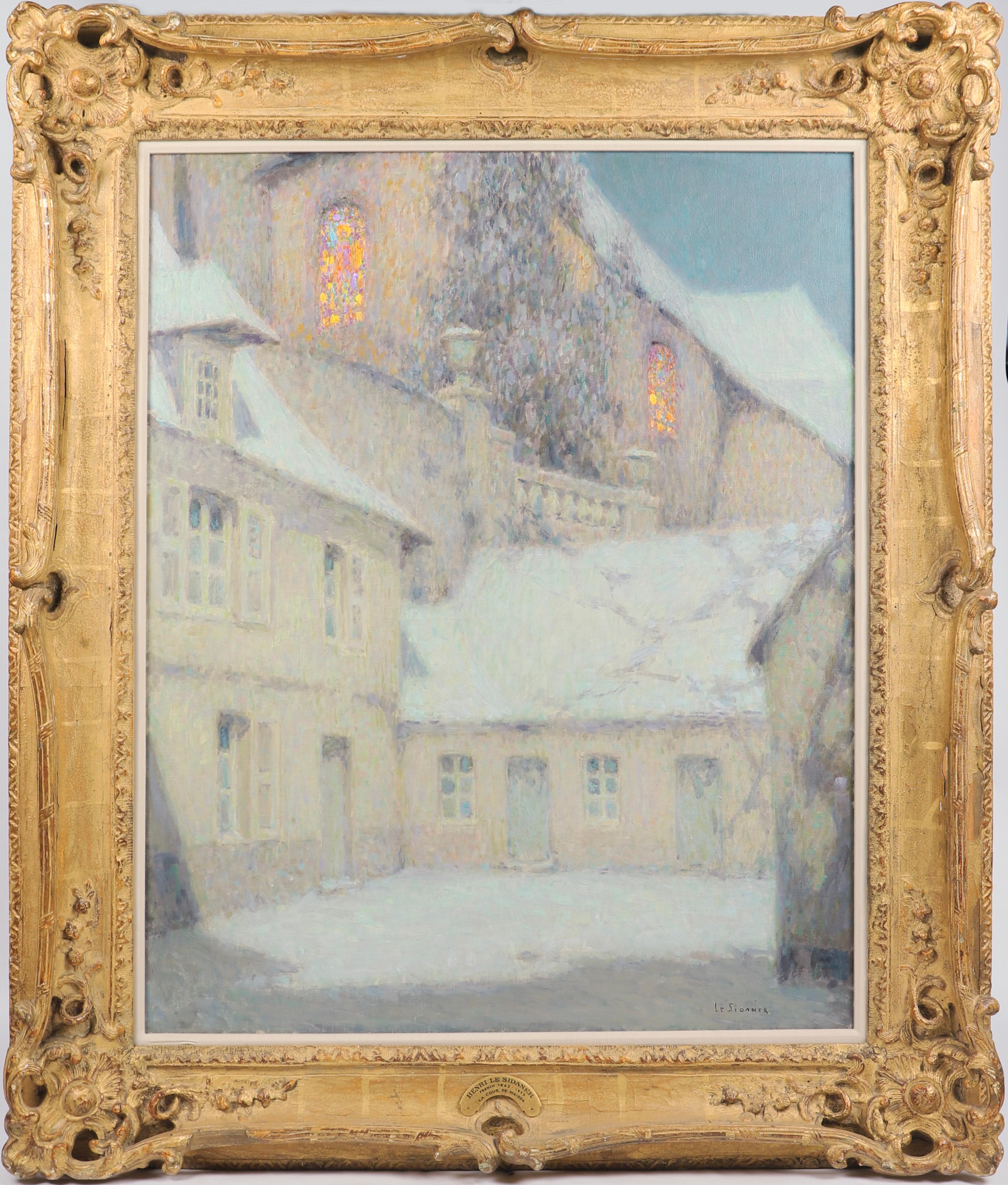 "La Maison Sous L
Eglise, Hiver" Französisch 20. Jahrhundert Öl auf Leinwand Impressionist