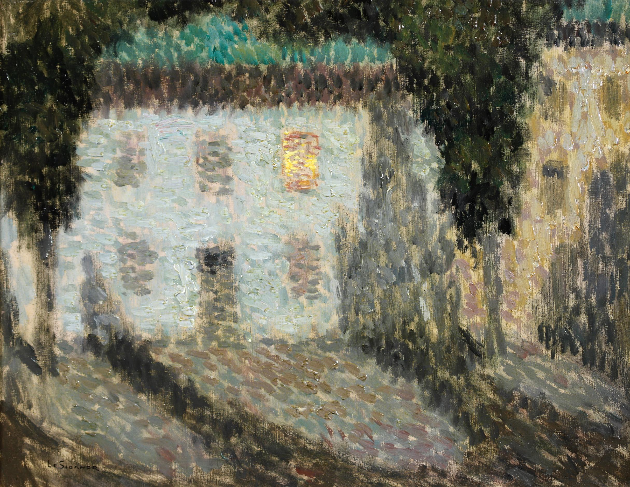 Nocturne, Fenetre Eclairee - Post Impressionist Landscape Oil - Henri Le Sidaner For Sale 9
