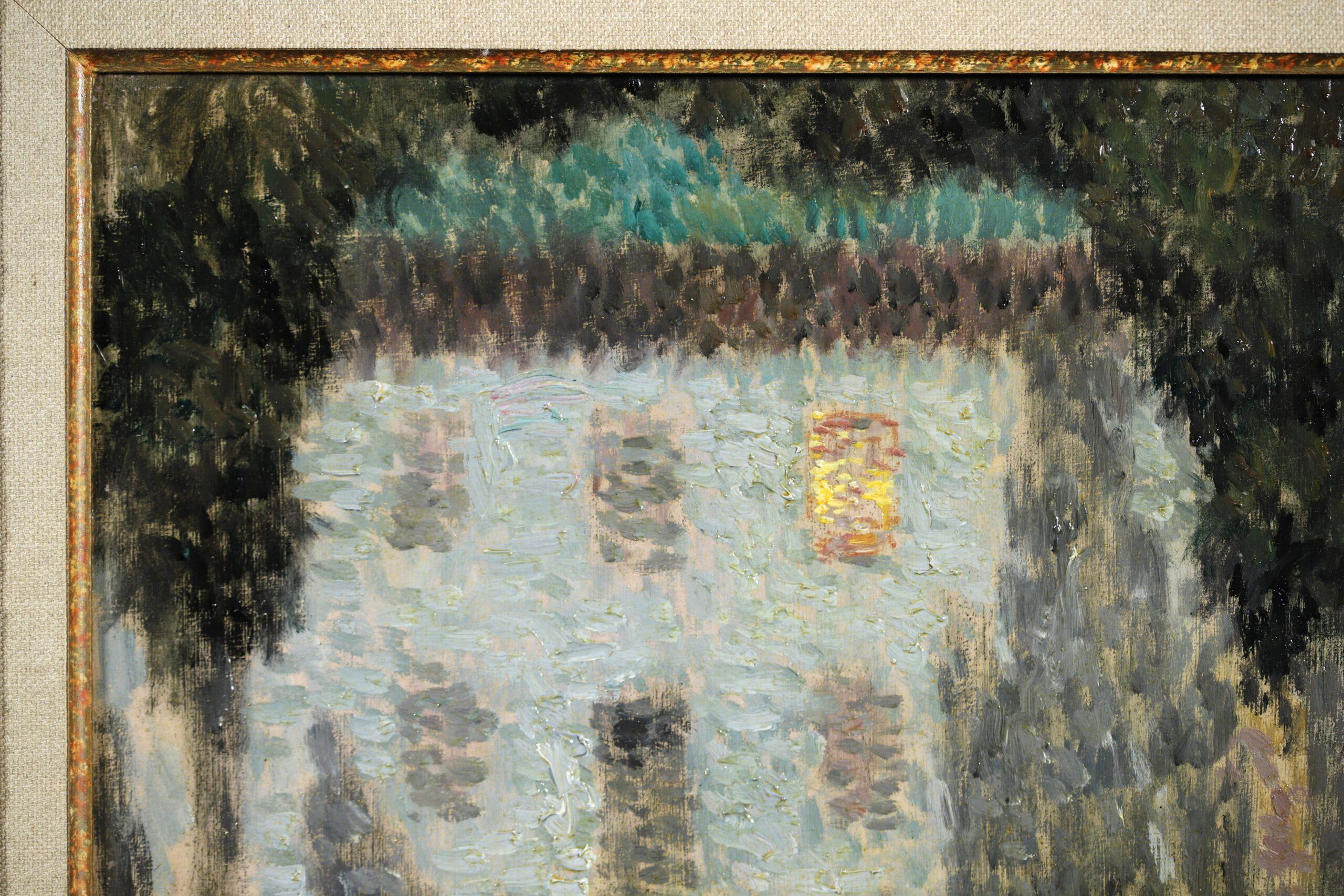 Nocturne, Fenetre Eclairee - Post Impressionist Landscape Oil - Henri Le Sidaner For Sale 1