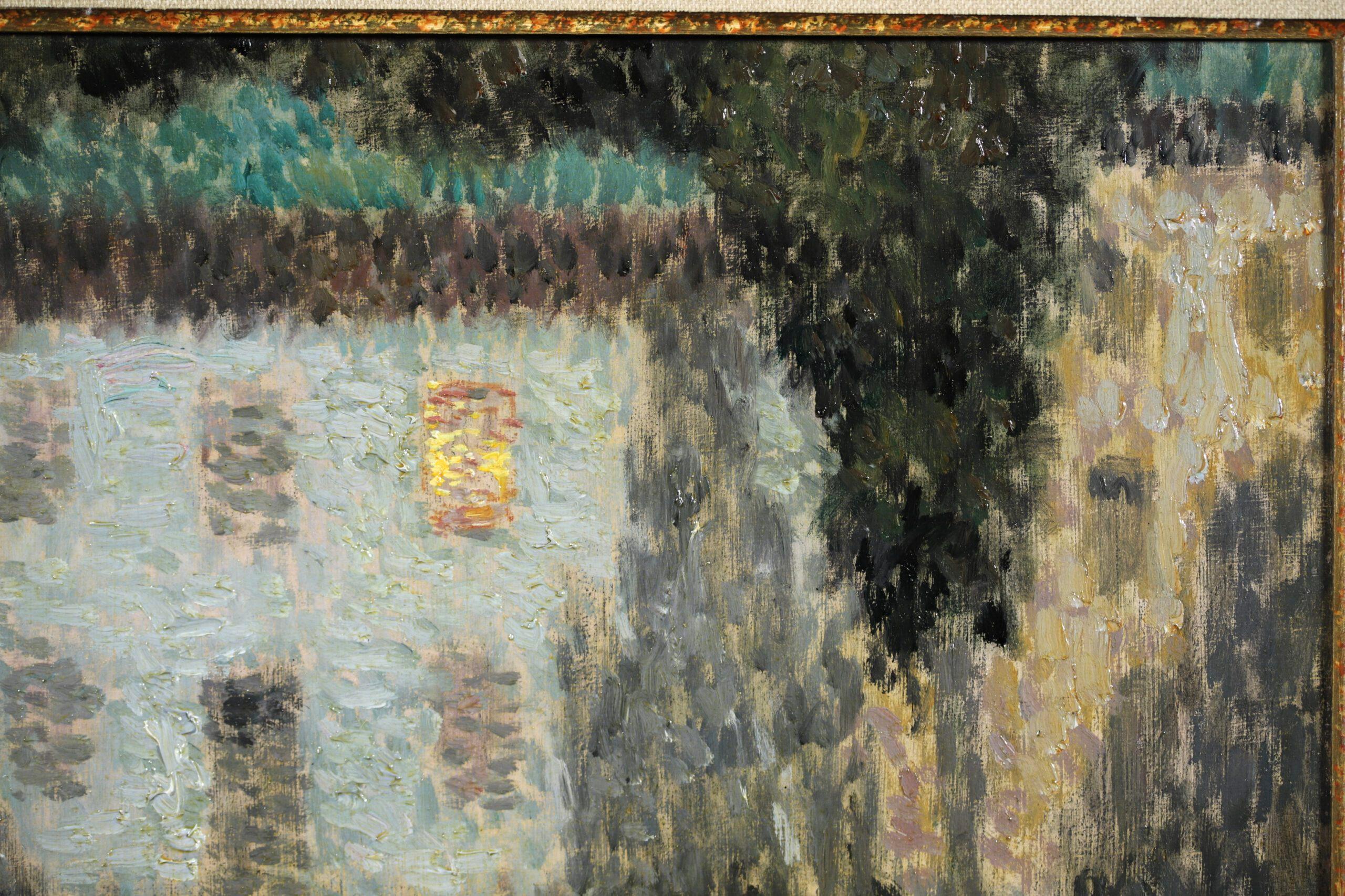 Nocturne, Fenetre Eclairee - Post Impressionist Landscape Oil - Henri Le Sidaner For Sale 2