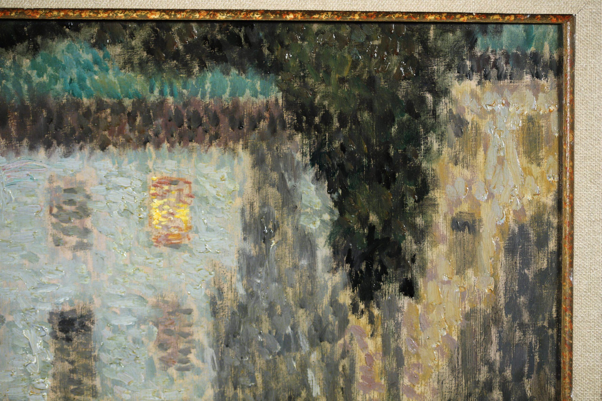 Nocturne, Fenetre Eclairee - Post Impressionist Landscape Oil - Henri Le Sidaner For Sale 3