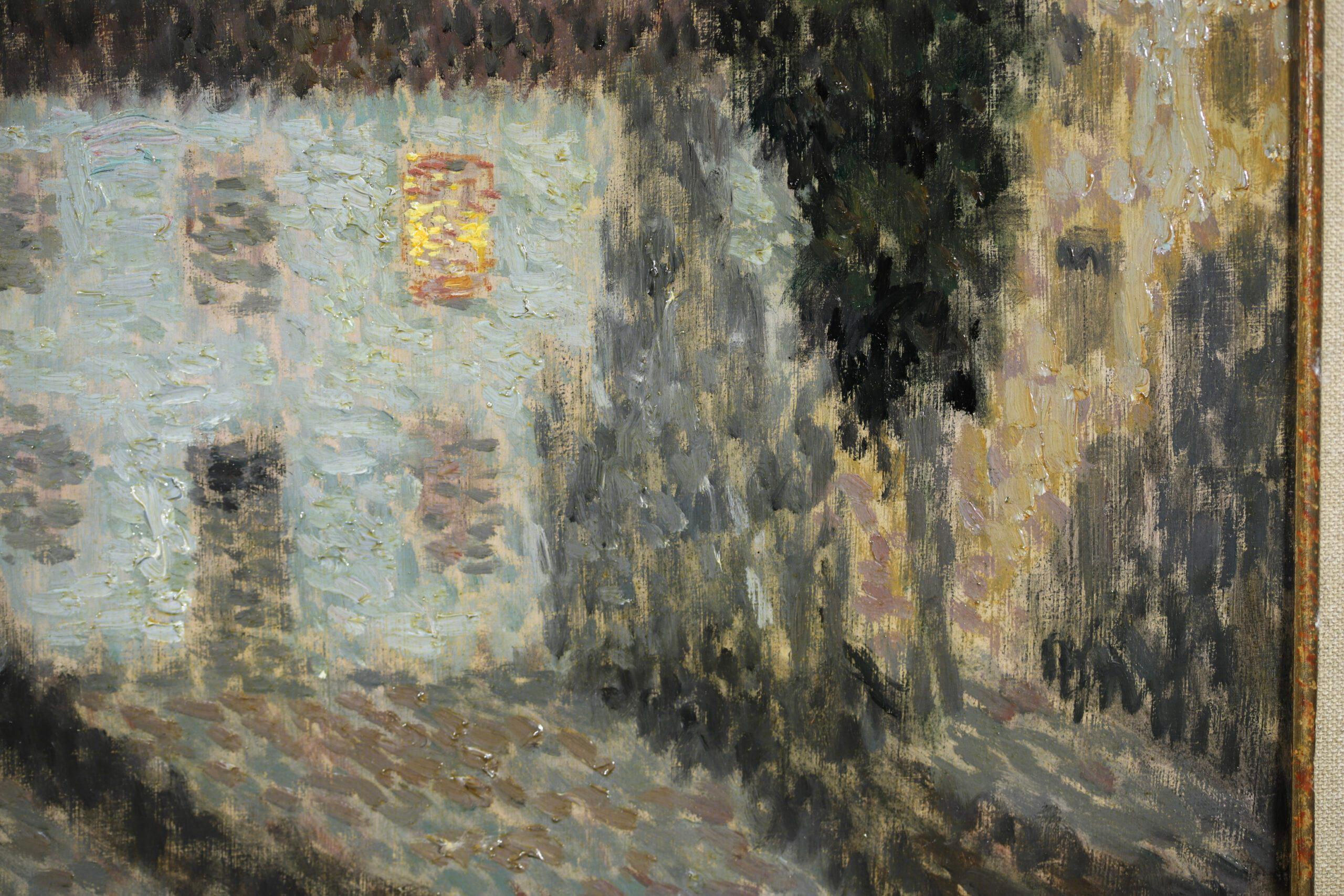 Nocturne, Fenetre Eclairee - Post Impressionist Landscape Oil - Henri Le Sidaner For Sale 4