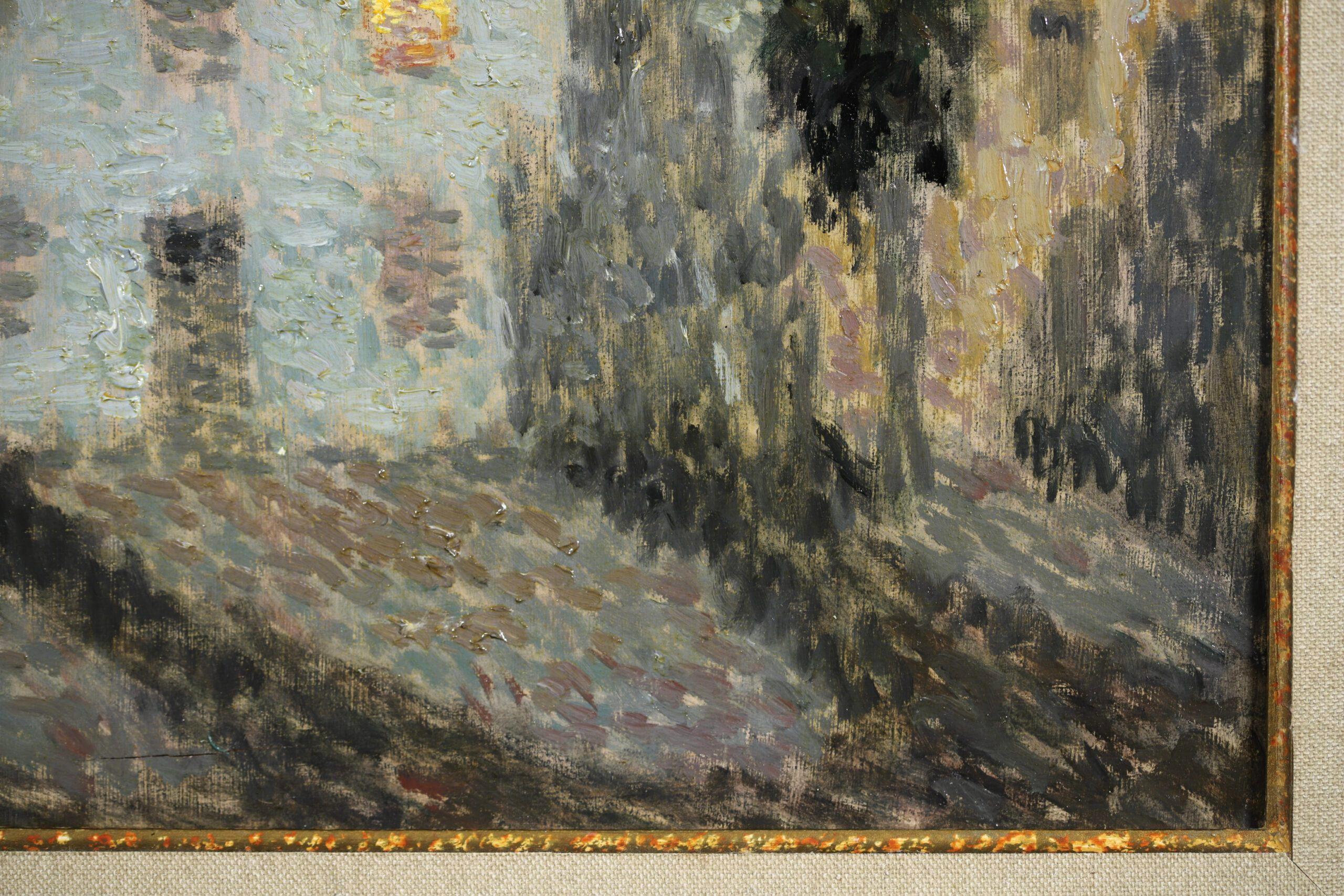Nocturne, Fenetre Eclairee - Post Impressionist Landscape Oil - Henri Le Sidaner For Sale 5