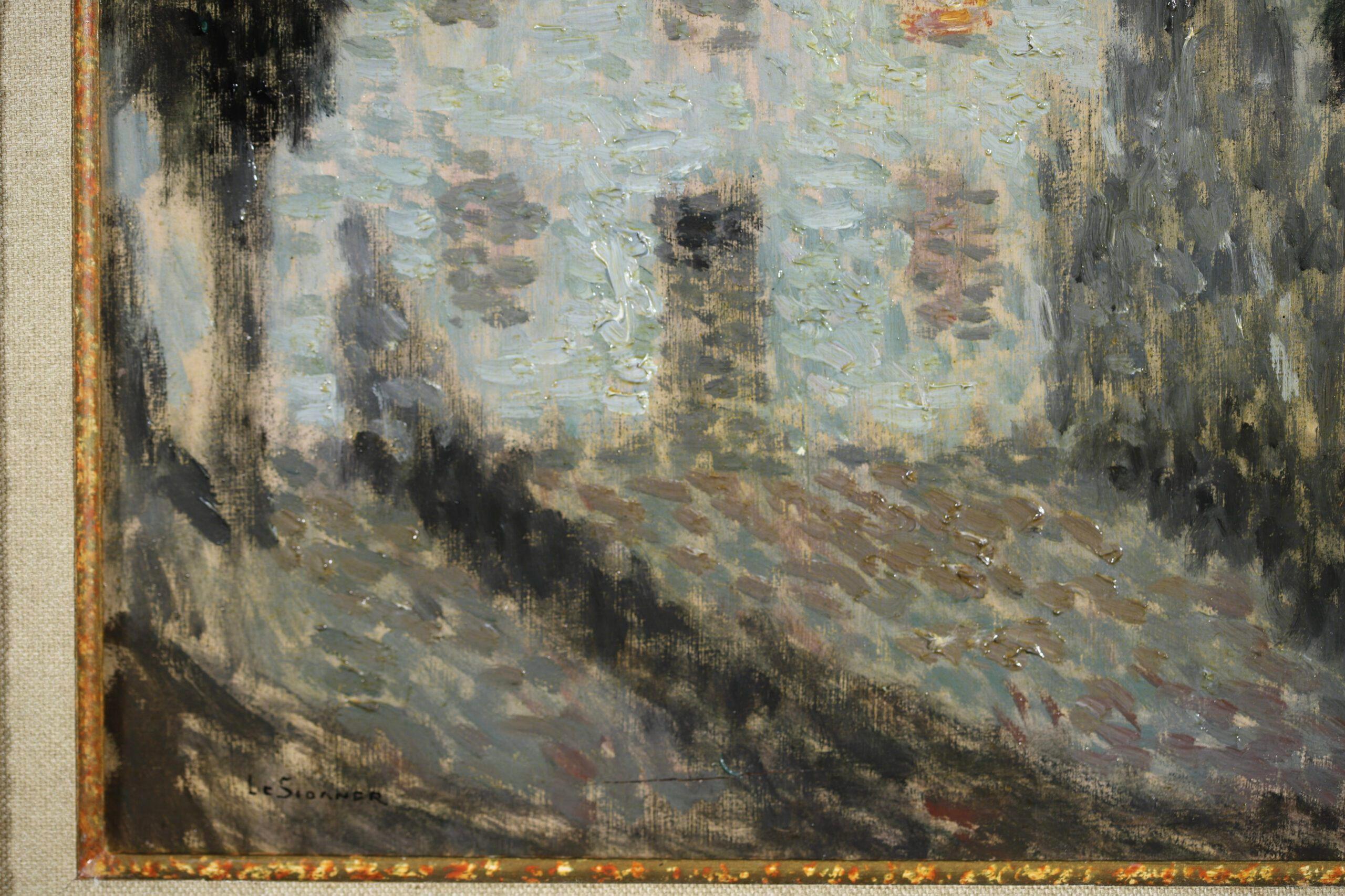 Nocturne, Fenetre Eclairee - Post Impressionist Landscape Oil - Henri Le Sidaner For Sale 6