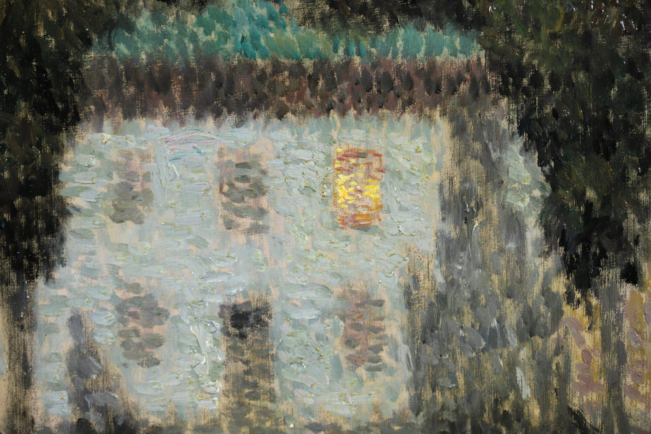 Nocturne, Fenetre Eclairee - Post Impressionist Landscape Oil - Henri Le Sidaner For Sale 7