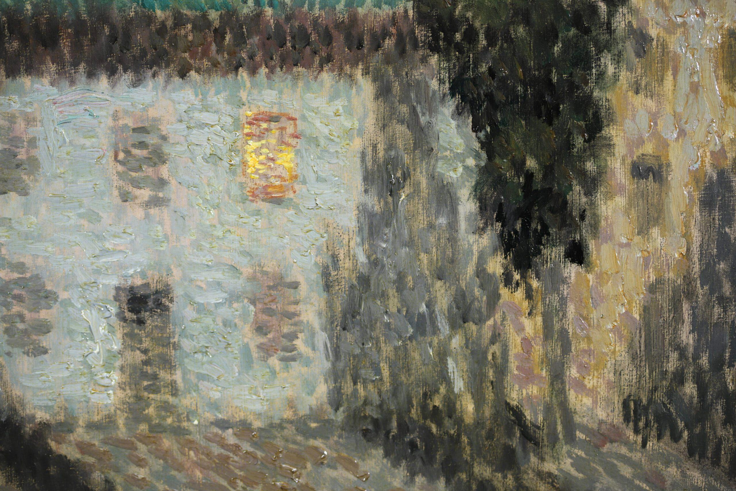 Nocturne, Fenetre Eclairee - Post Impressionist Landscape Oil - Henri Le Sidaner For Sale 8