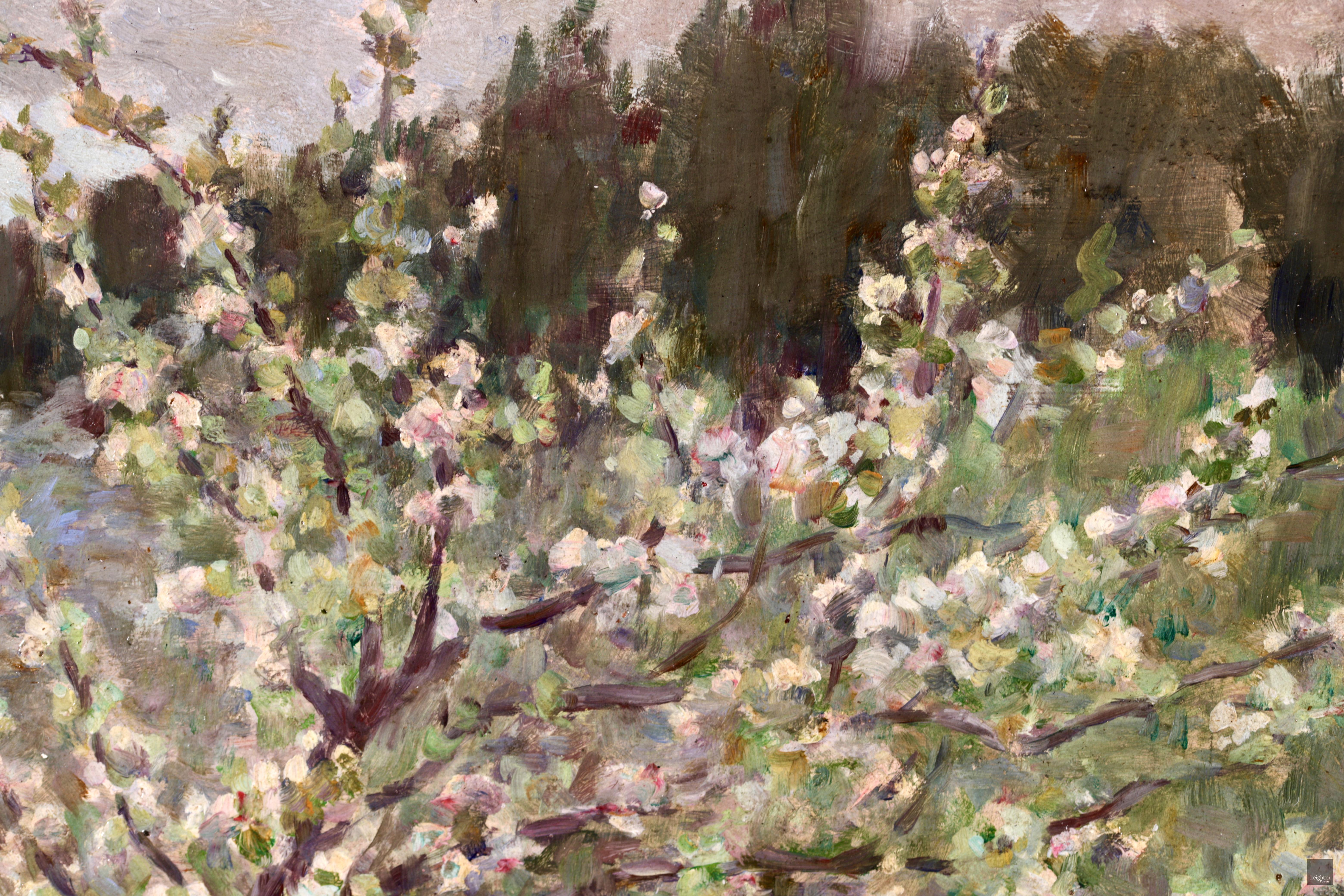Paysan dans un verger - Impressionist Oil, Spring Landscape by Henri Le Sidaner 6