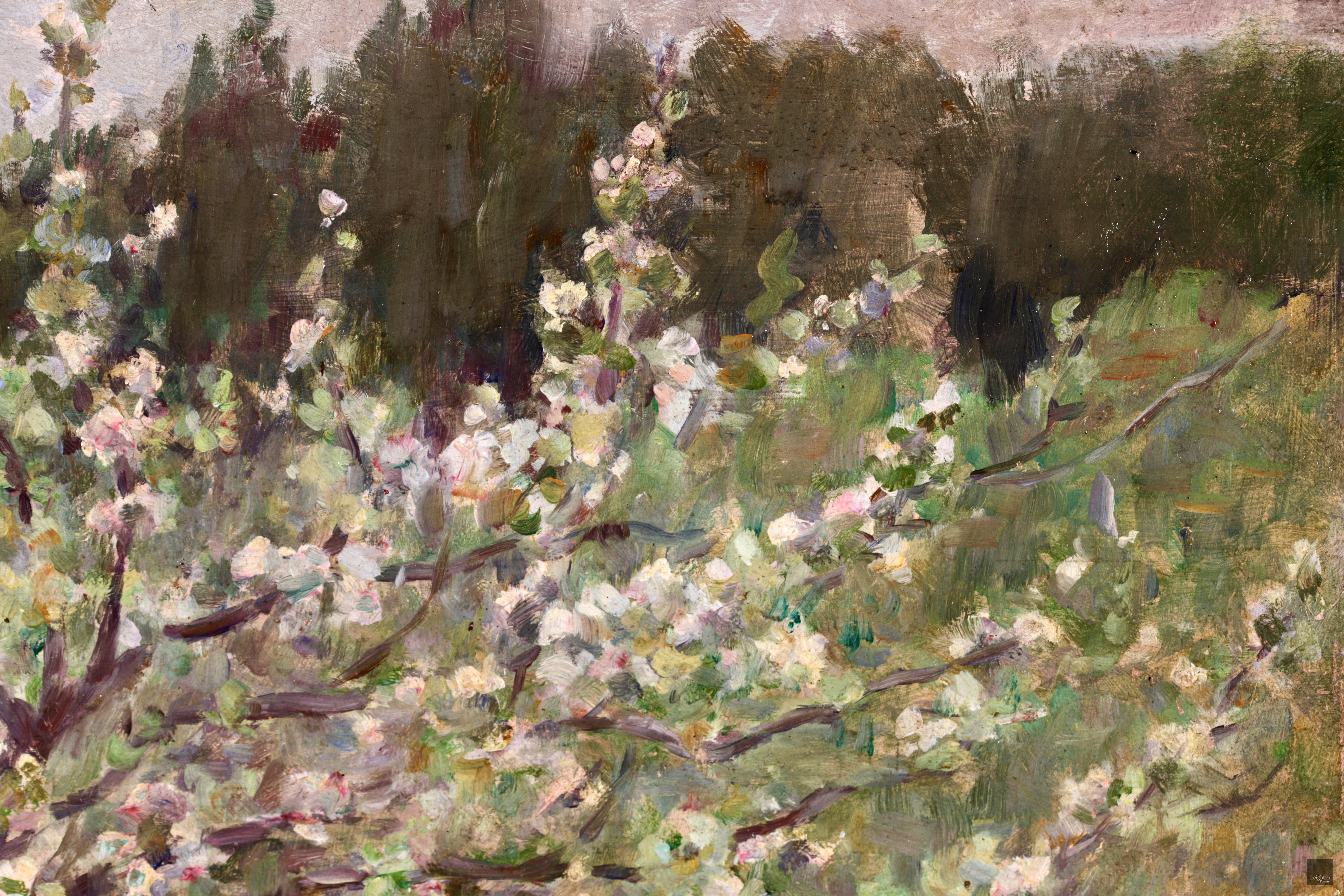 Paysan dans un verger - Impressionist Oil, Spring Landscape by Henri Le Sidaner 7