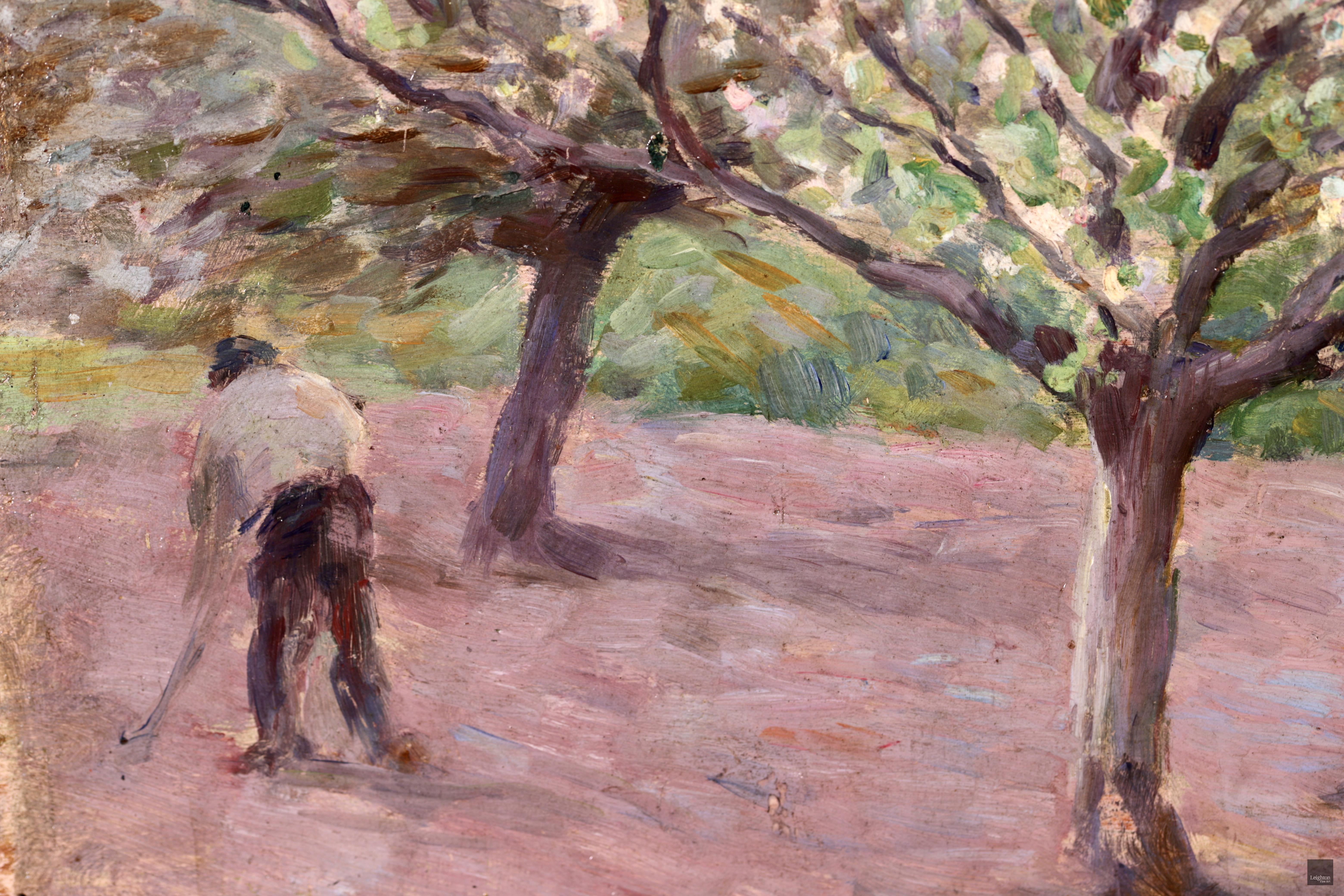 Paysan dans un verger - Impressionist Oil, Spring Landscape by Henri Le Sidaner 10