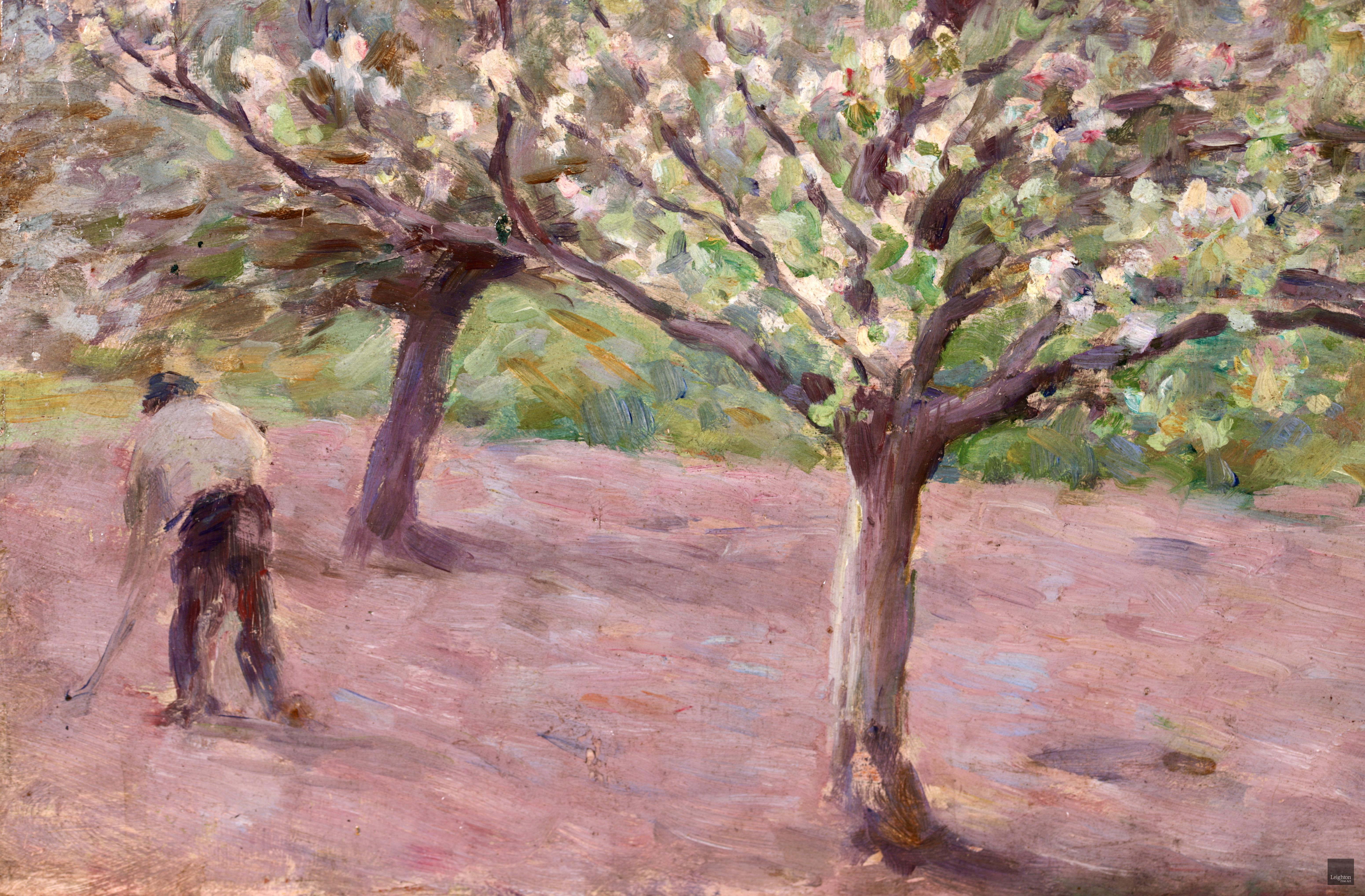 Paysan dans un verger - Impressionist Oil, Spring Landscape by Henri Le Sidaner 1