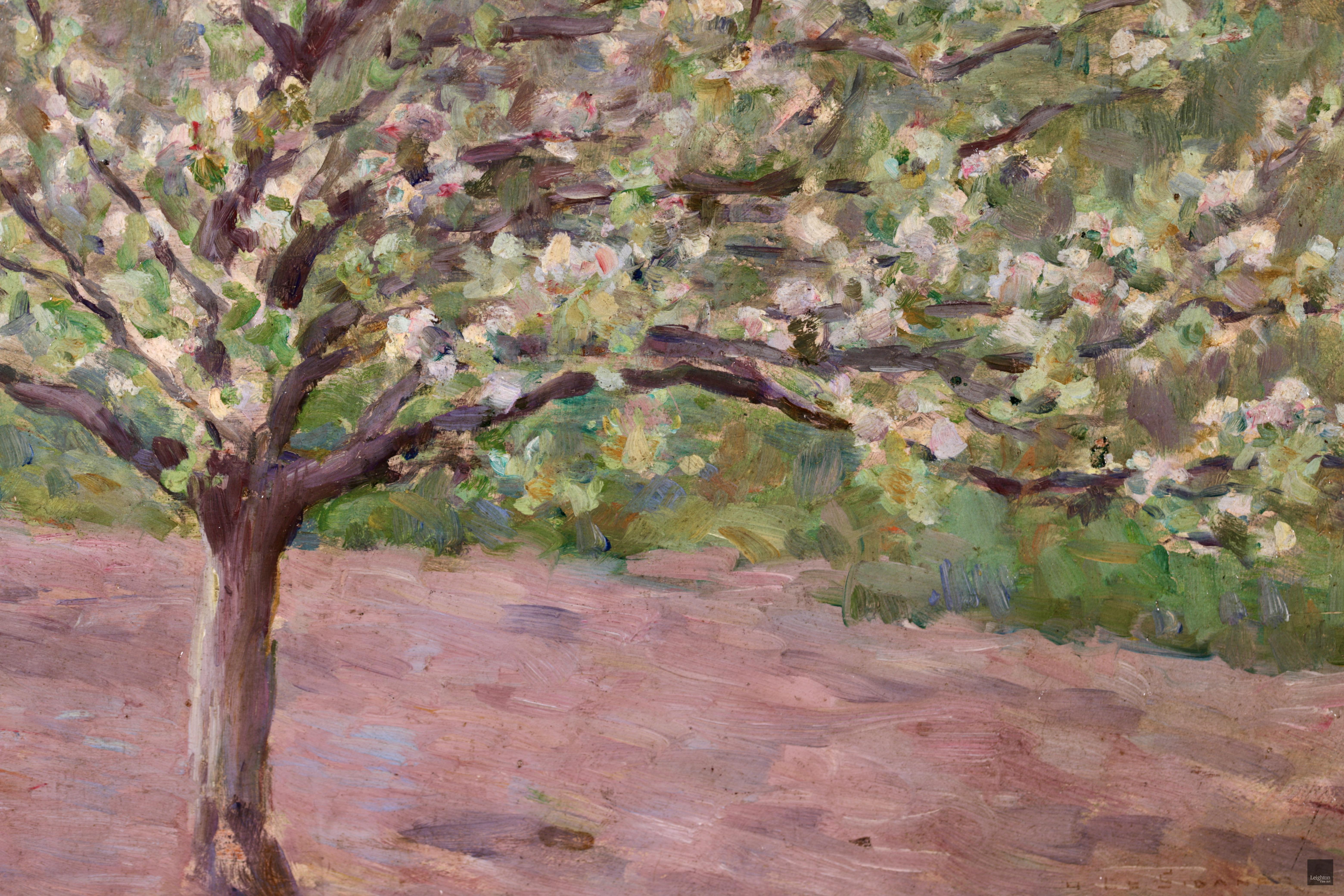 Paysan dans un verger - Impressionist Oil, Spring Landscape by Henri Le Sidaner 2