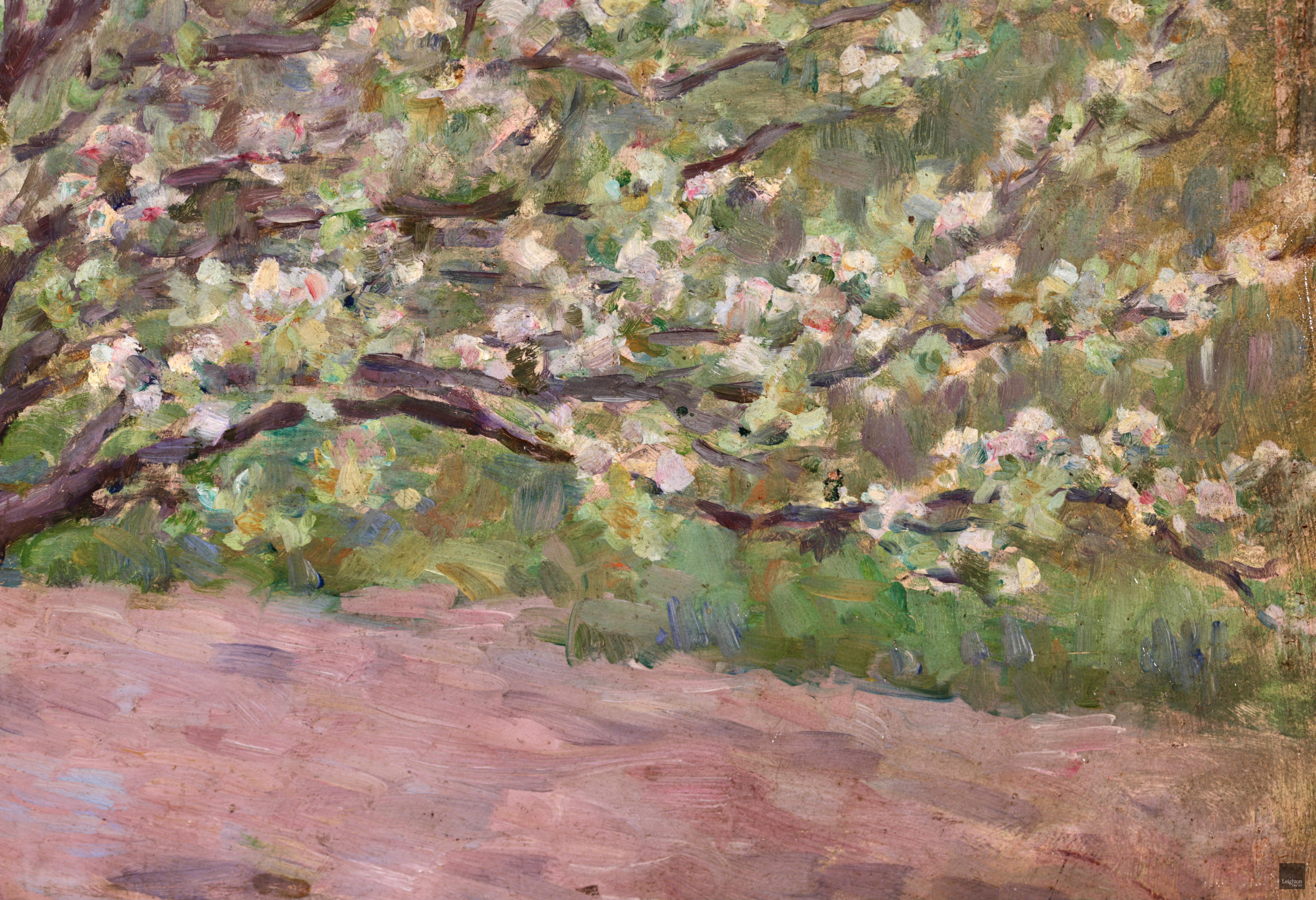 Paysan dans un verger - Impressionist Oil, Spring Landscape by Henri Le Sidaner 3