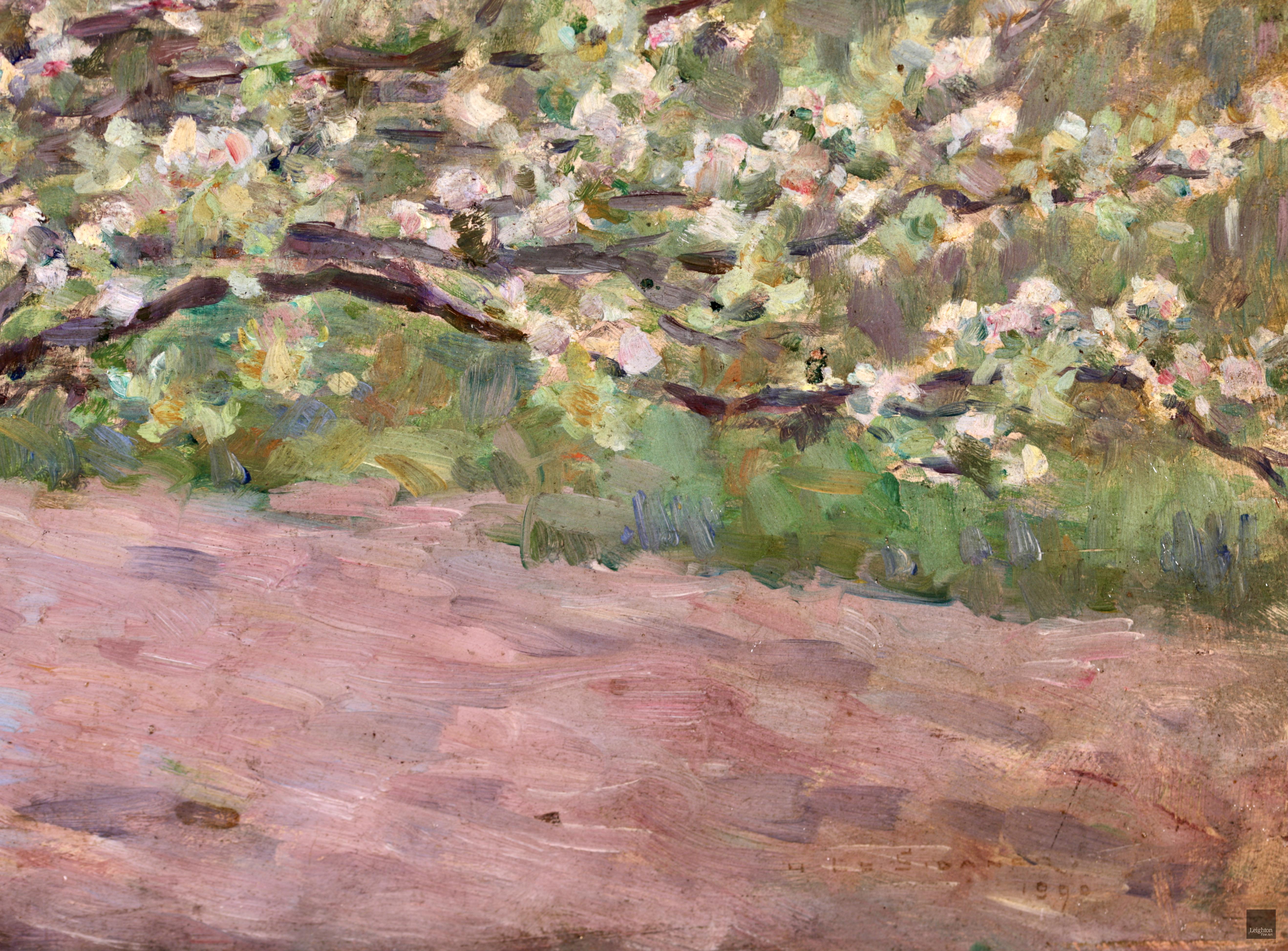 Paysan dans un verger - Impressionist Oil, Spring Landscape by Henri Le Sidaner 4