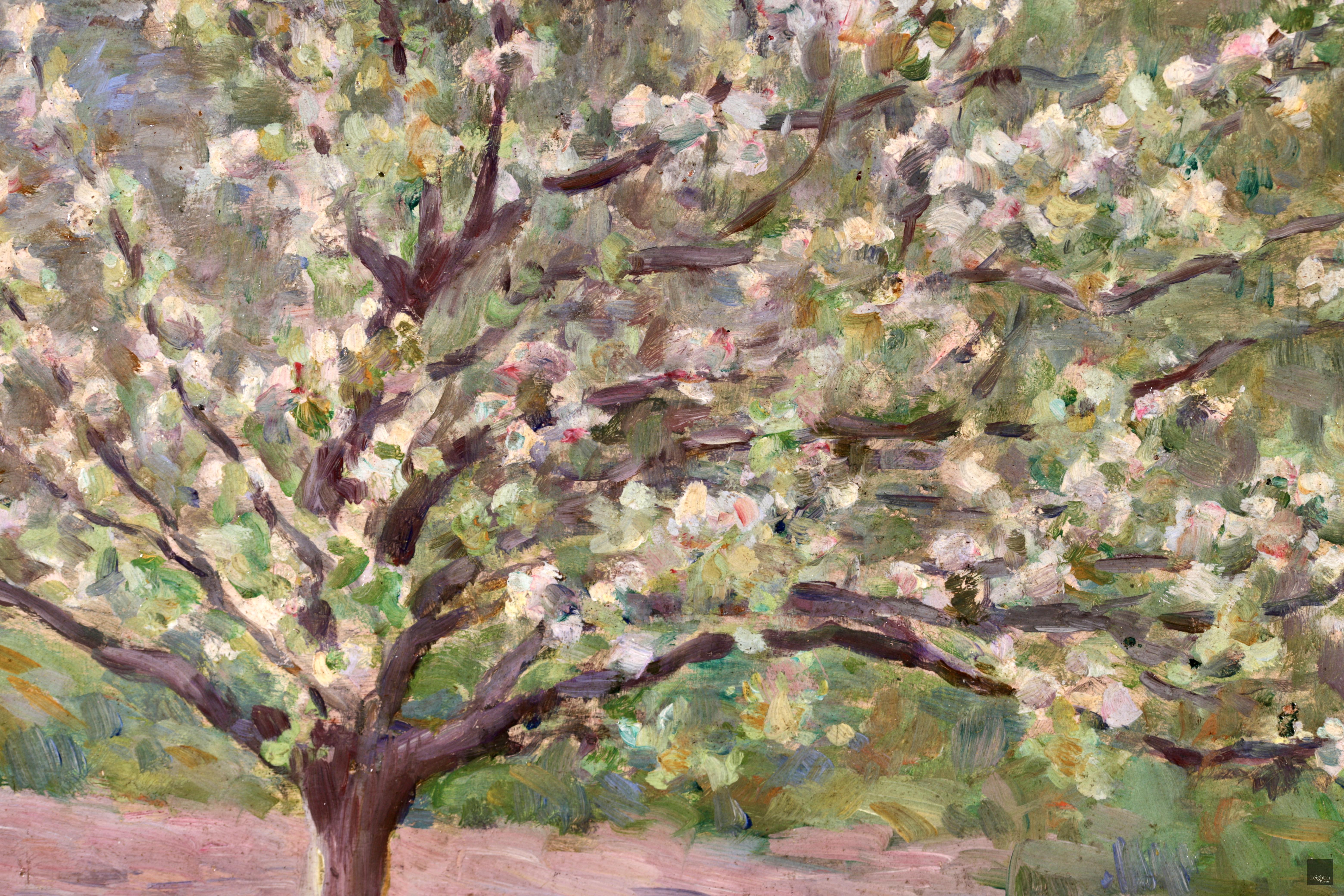 Paysan dans un verger - Impressionist Oil, Spring Landscape by Henri Le Sidaner 5