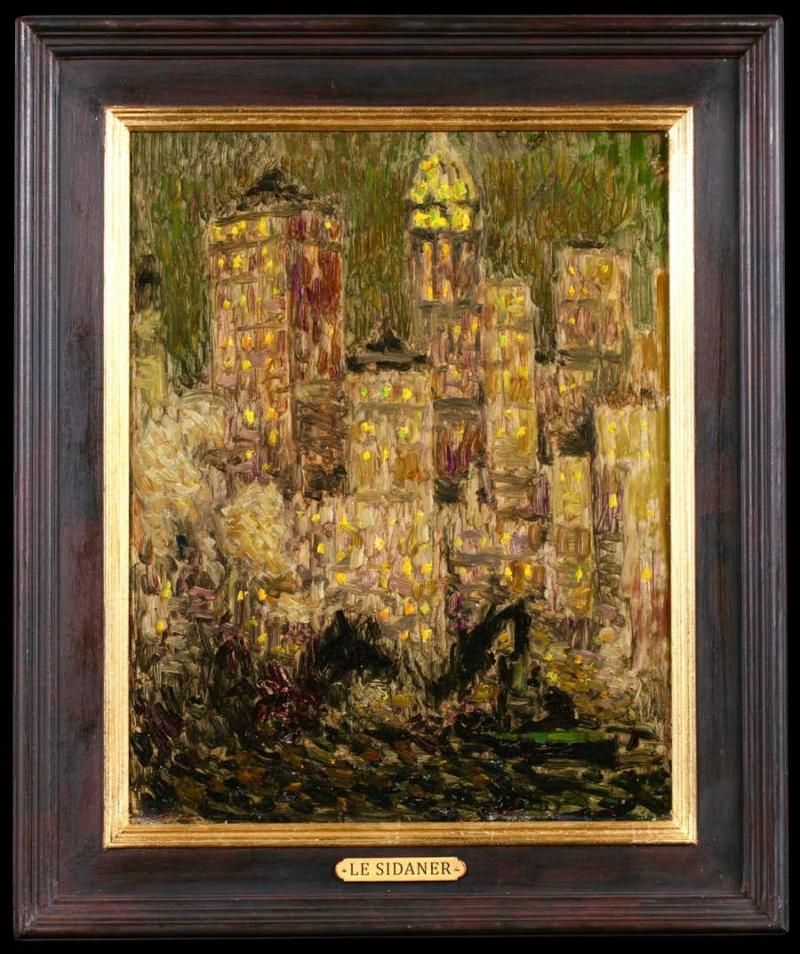 The Arrival - New York - Post Impressionist Landscape Oil by Henri Le Sidaner
