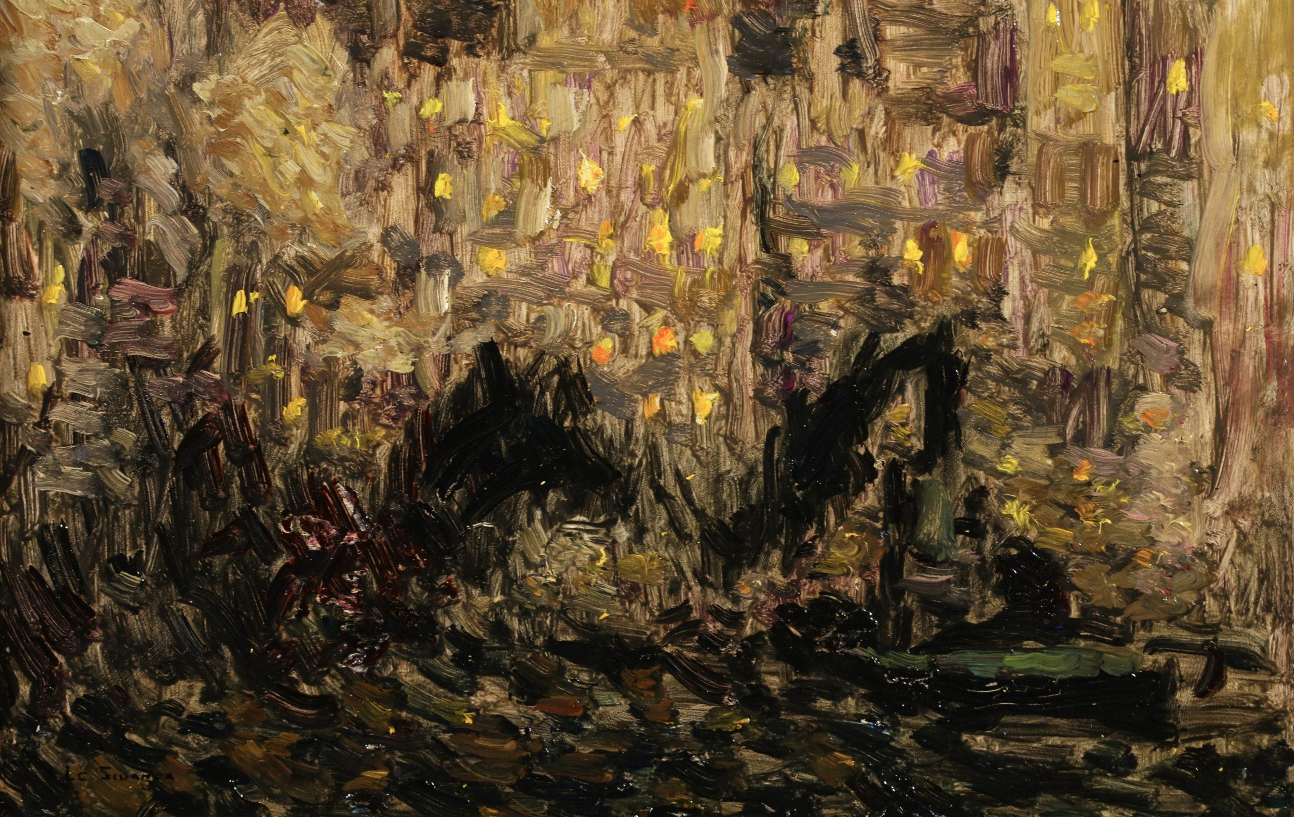 La llegada - Nueva York - Paisaje postimpresionista Óleo de Henri Le Sidaner en venta 3