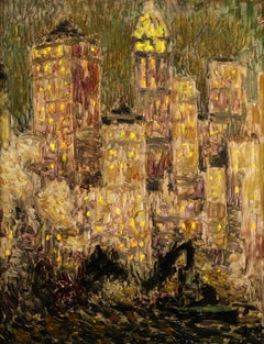 The Arrival - New York - Post Impressionist Landscape Oil by Henri Le Sidaner