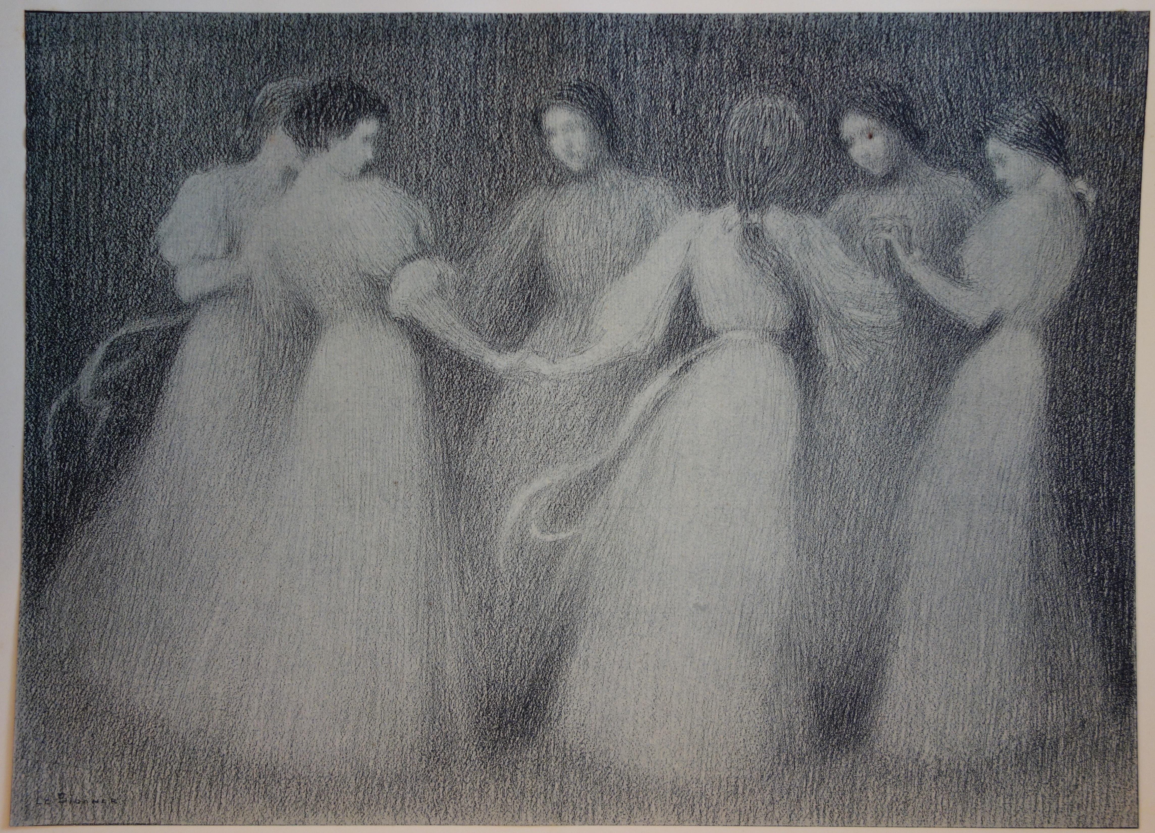 Impressionismo: Ragazze che ballano - litografia originale, 1898 - Print di Henri Le Sidaner