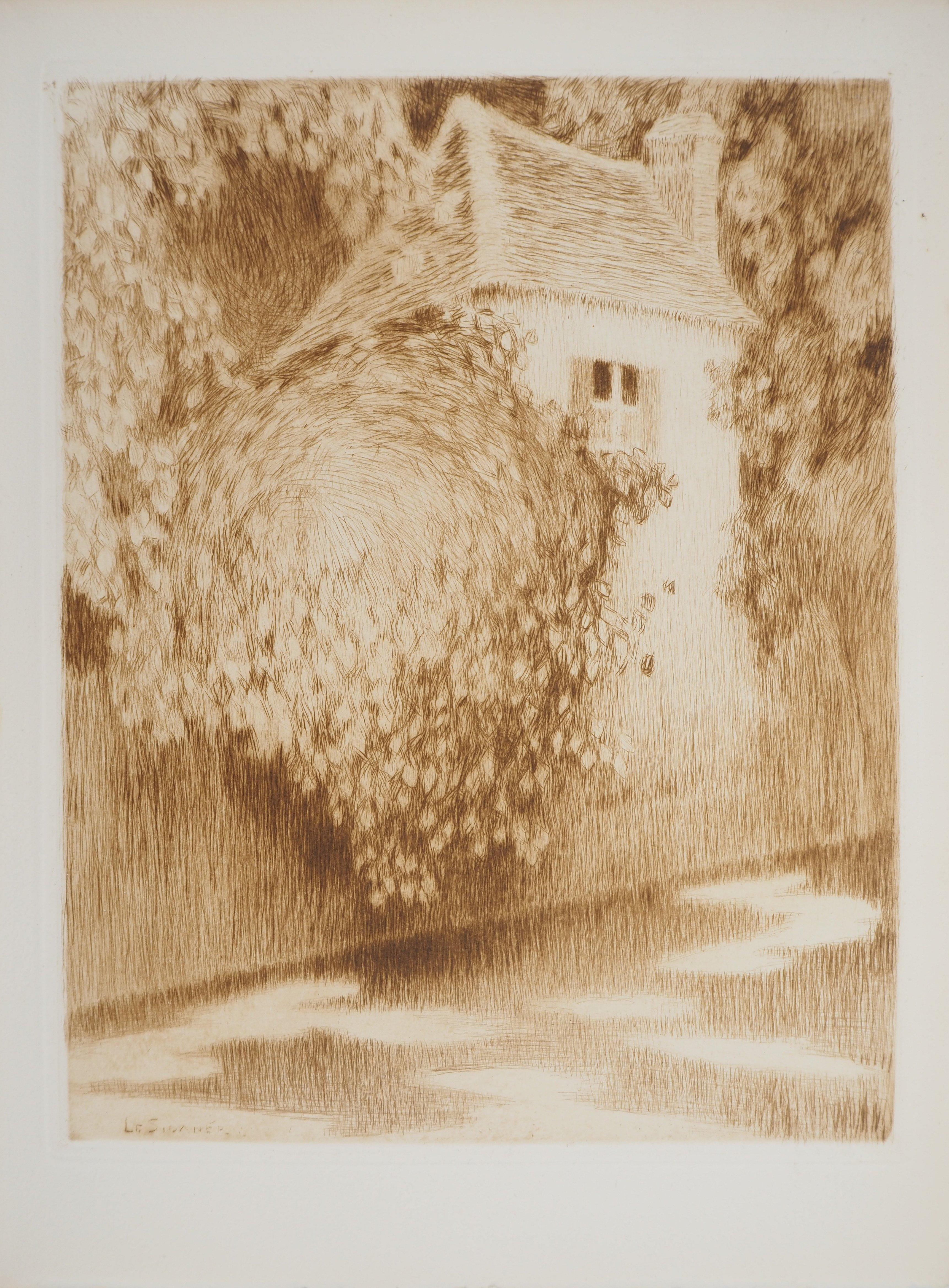 Landscape Print di Henri Le Sidaner - Impressionismo: Casa nel Wood - Acquaforte originale