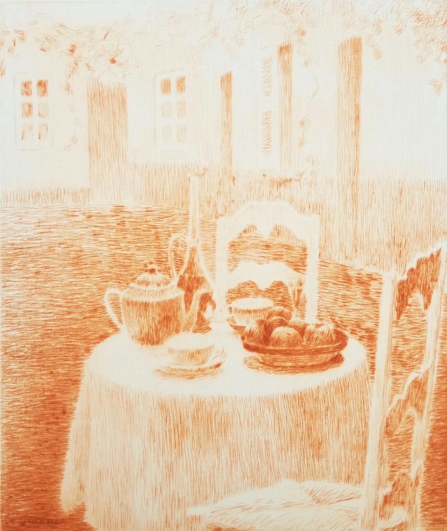 La Nappe Rose (La toile de table rose) /// Gravure impressionniste Henri Le Sidaner