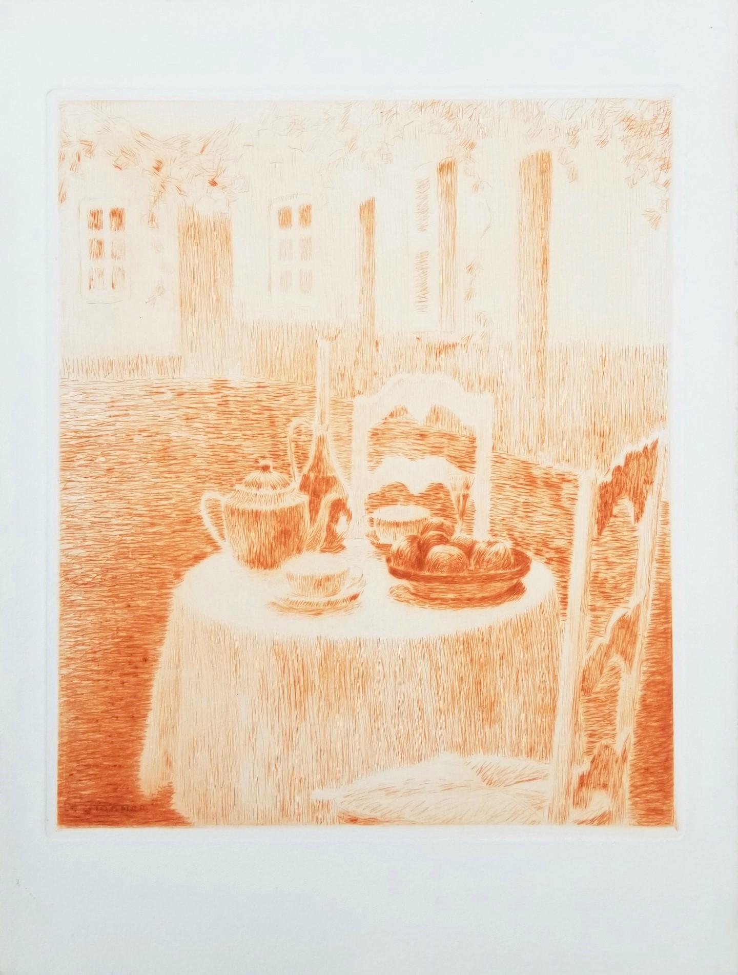 La Nappe Rose (The Pink Tablecloth) /// Impressionist Henri Le Sidaner Etching For Sale 1