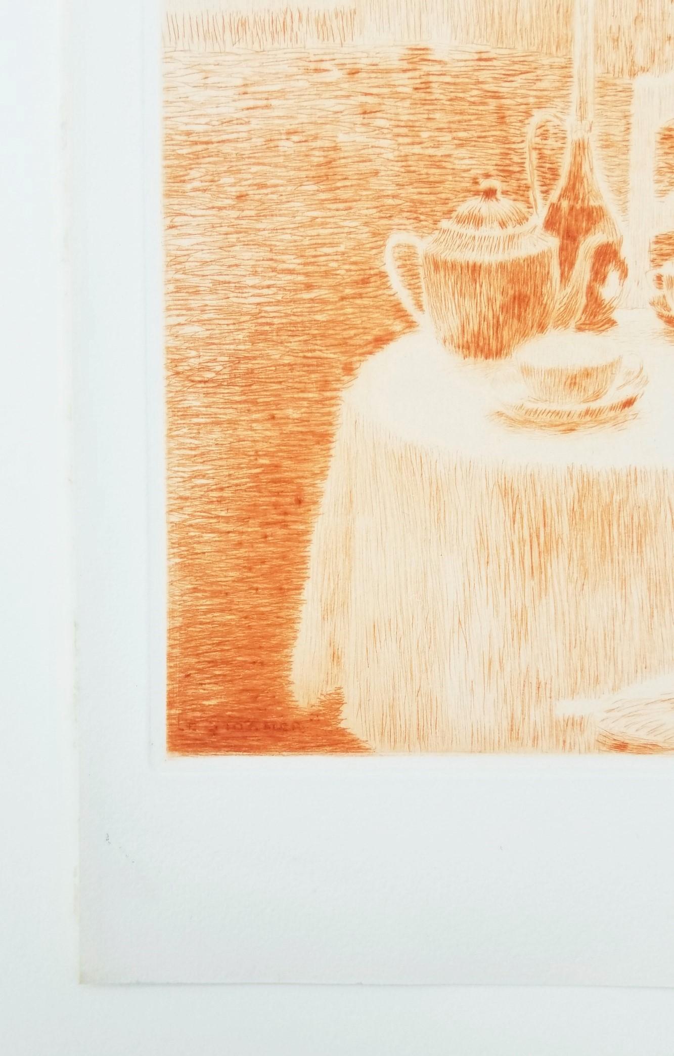 La Nappe Rose (The Pink Tablecloth) /// Impressionist Henri Le Sidaner Etching For Sale 4
