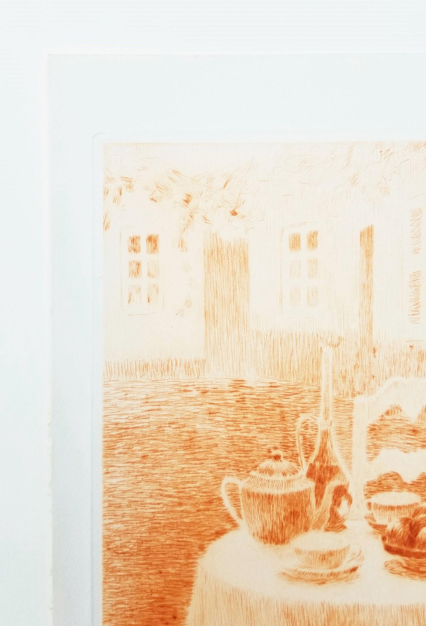 La Nappe Rose (The Pink Tablecloth) /// Impressionist Henri Le Sidaner Etching For Sale 5