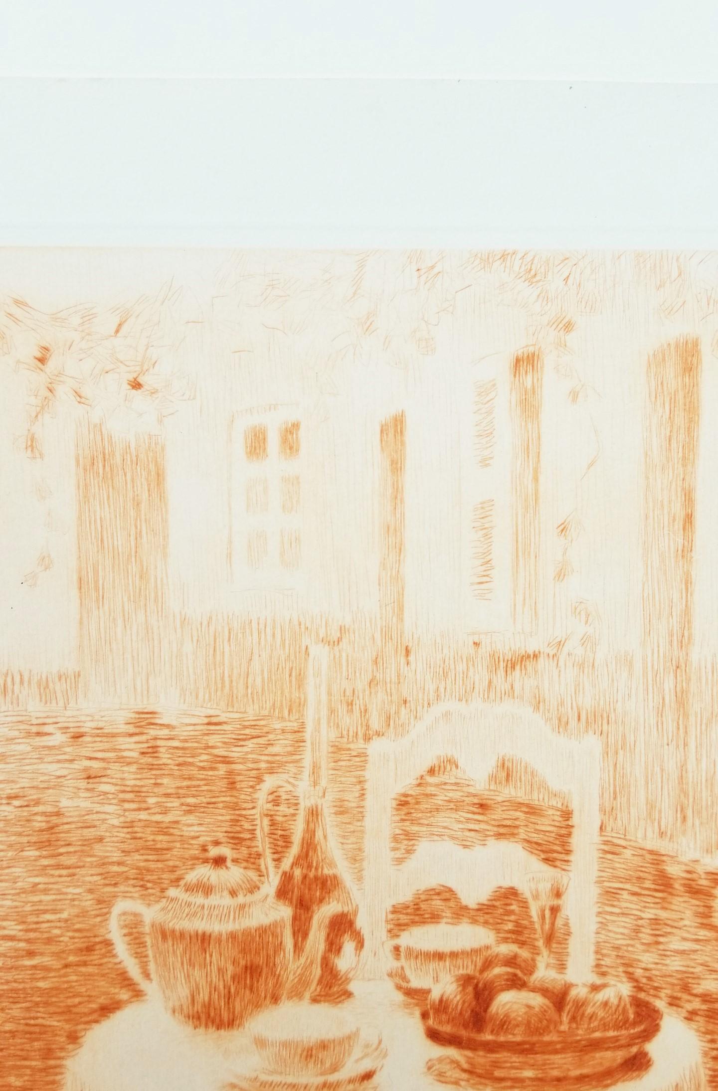 La Nappe Rose (The Pink Tablecloth) /// Impressionist Henri Le Sidaner Etching For Sale 8