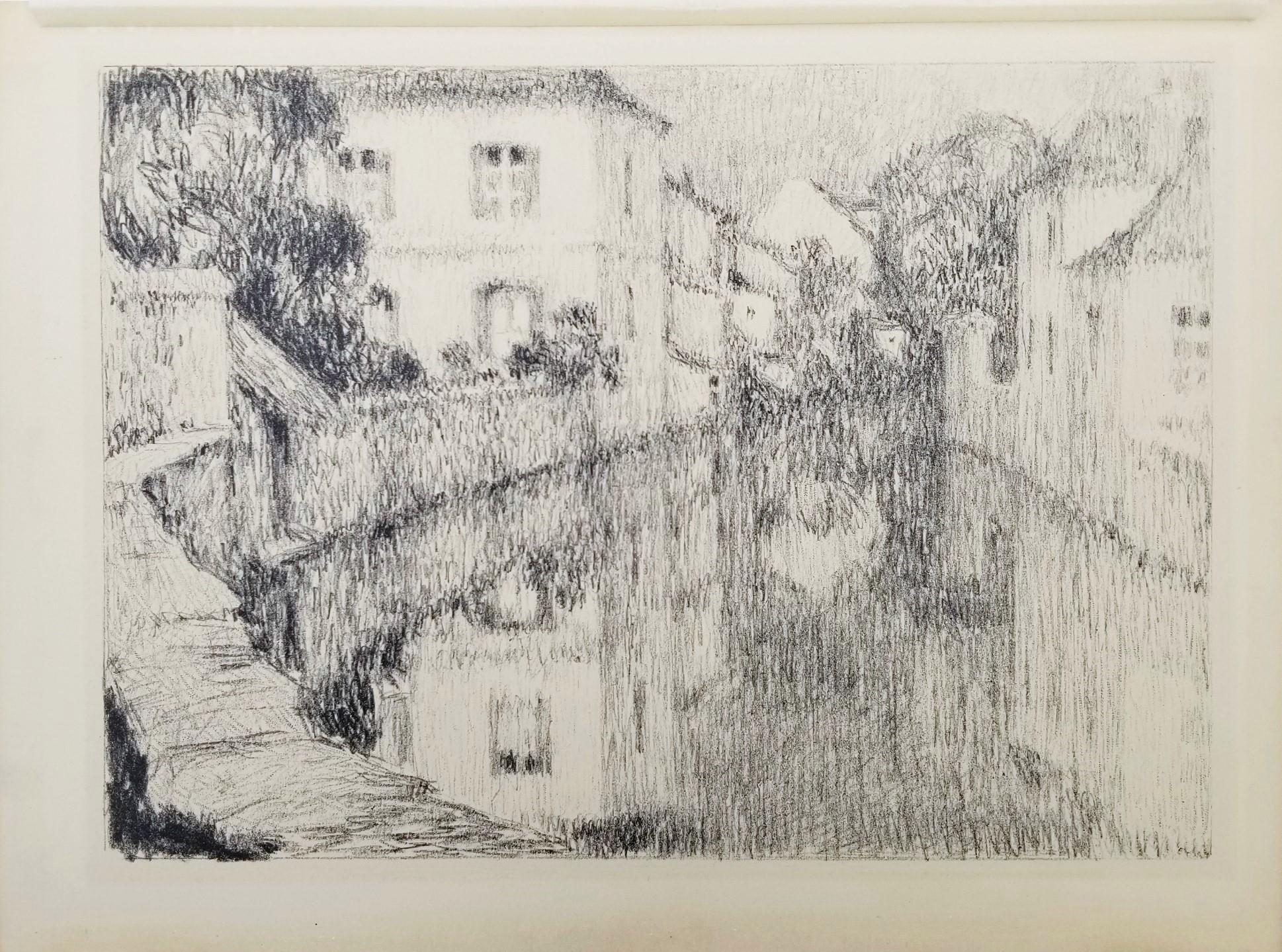 Maisons sur la Rivière, Canal à Nemours (Houses on the River, Nemours Canal) - Print by Henri Le Sidaner