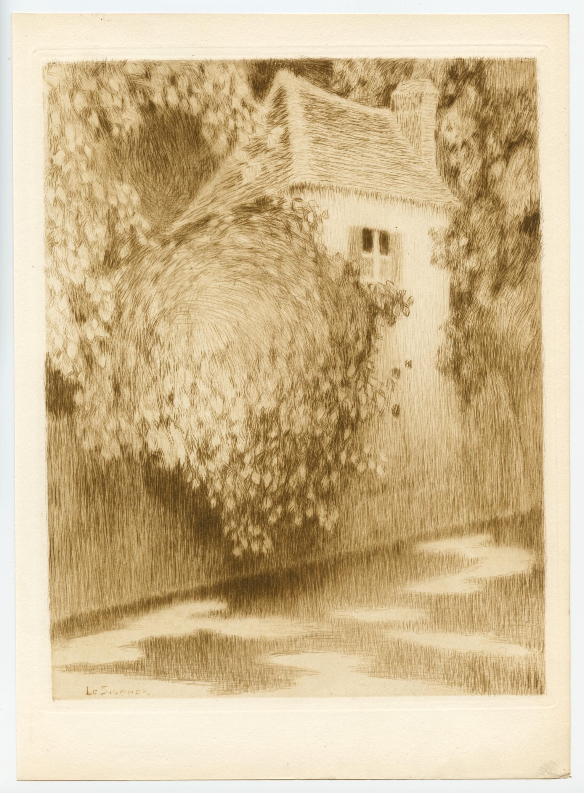 "Pavillon dans les arbres" original etching - Print by Henri Le Sidaner