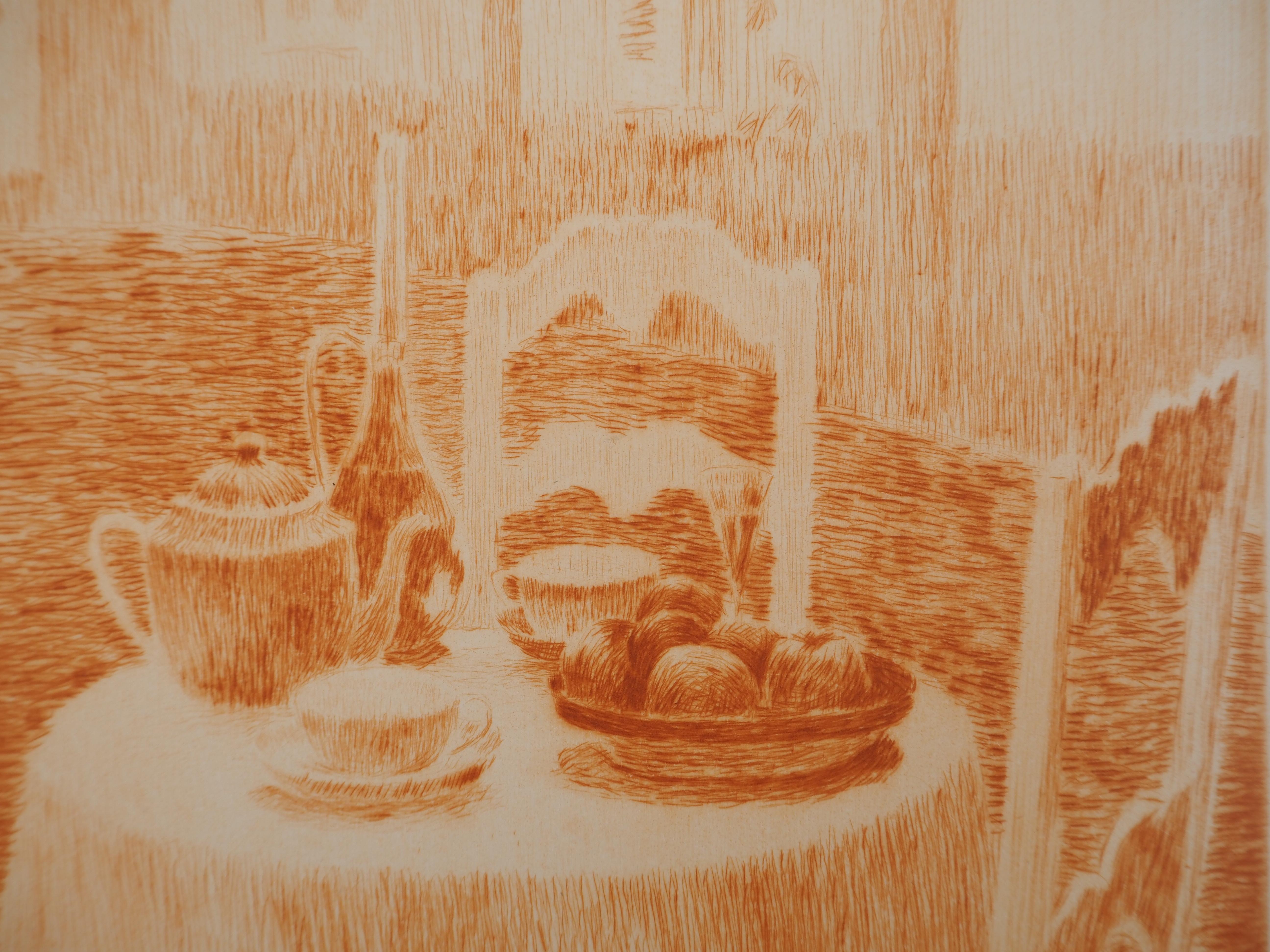 Henri Le Sidaner (1862-1939)
La tovaglia rosa, 1928

Acquaforte originale a punta secca
Firmato nel piatto
Su Vellum, 28 x 20,5 cm

Condizioni molto buone, lievi difetti ai bordi della pagina
