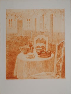 Antique The Pink Tablecloth - Original etching