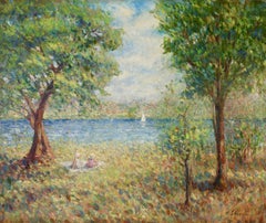 Deux filletes - Postimpressionistische Figuren in Landschaft Öl von Henri Lebasque
