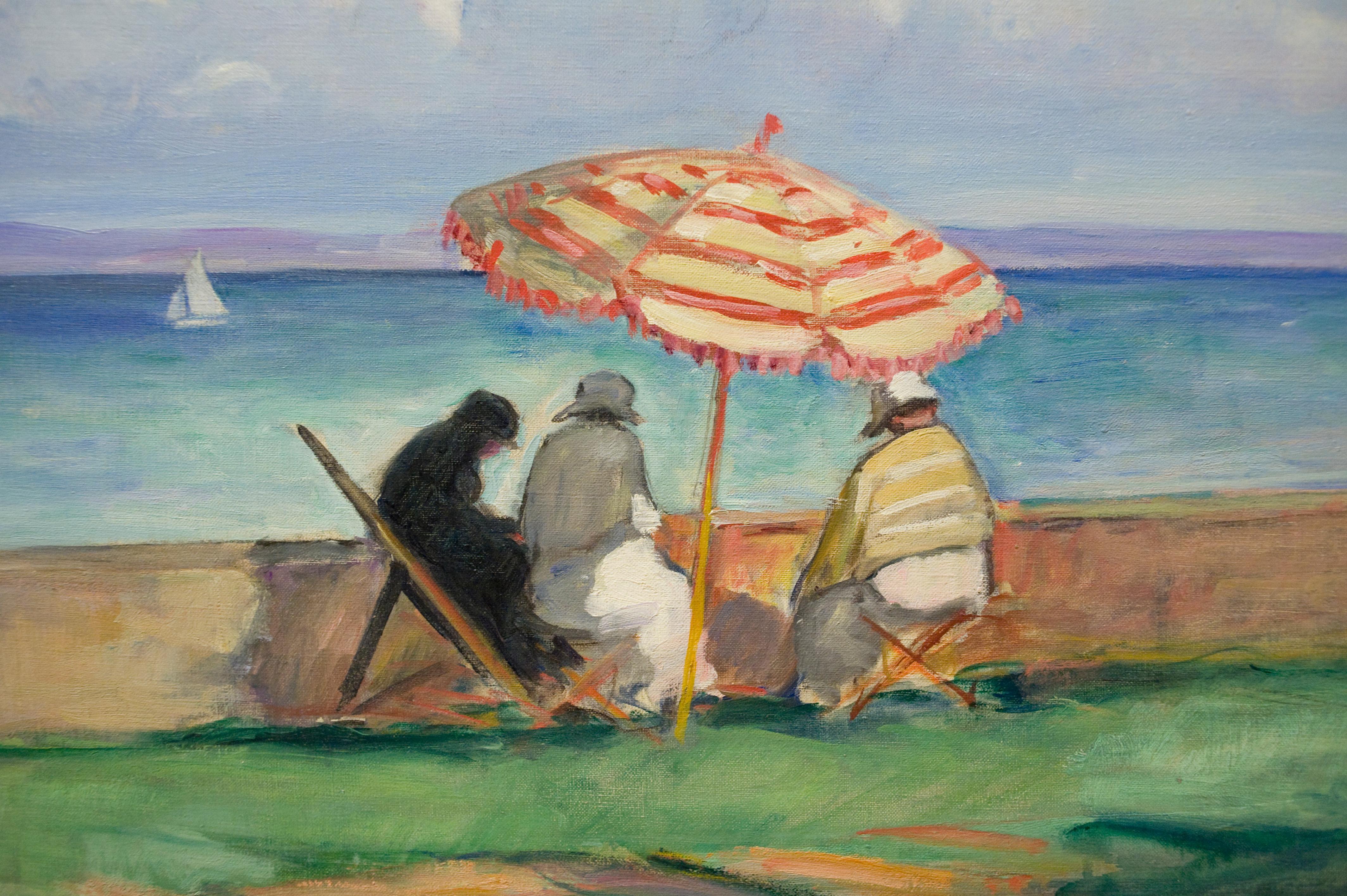 Peinture impressionniste du début du 20e siècle, Parasol de plage - Impressionnisme Painting par Henri Lebasque
