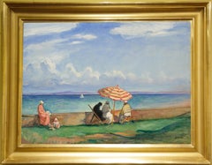 Early 20th Century Impressionist painting, Beach Parasol