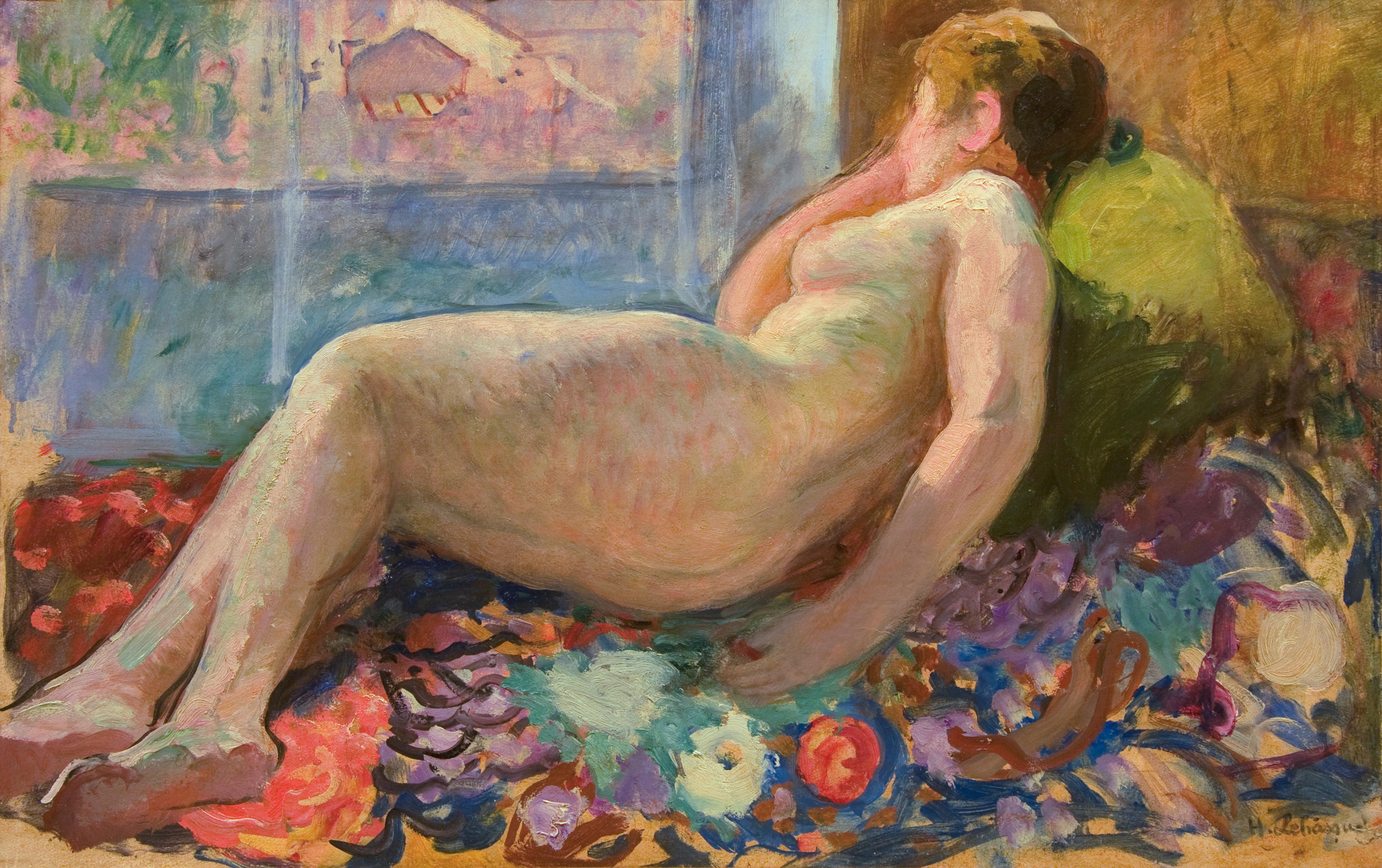 Early 20th Century Impressionist painting, Nude on Divan - Painting by Henri Lebasque