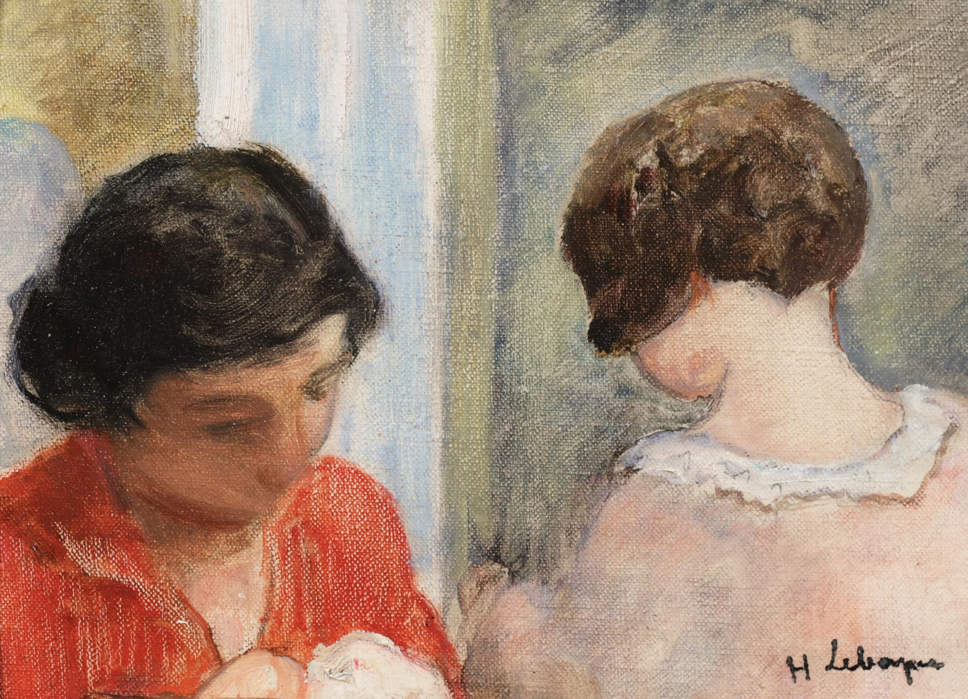 «Mujer y joven» - Óleo figurativo posimpresionista de Henri Lebasque