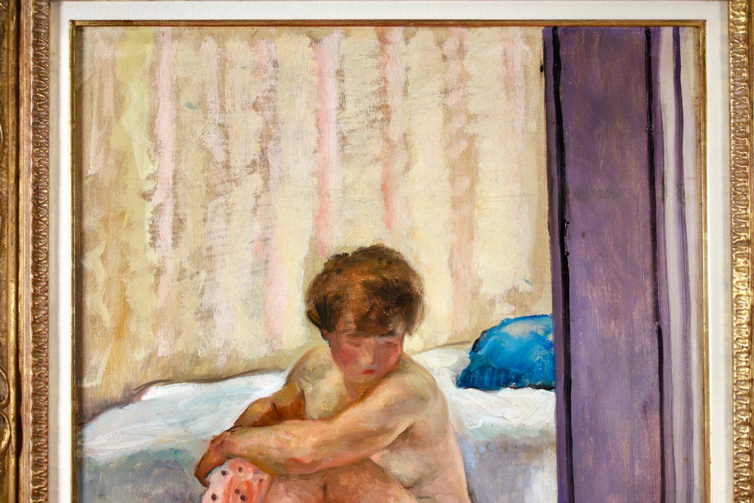 A wonderful oil on canvas circa 1920 by French post impressionist painter Henri Lebasque. The work depicts a nude sitting on a red patterned rug in front a bed. A beautifully brushed piece.

Signature:
Signed lower right

Dimensions:
Framed: