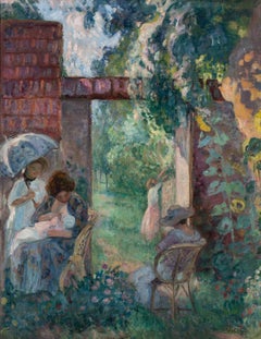 Femmes et Enfants dans un Jardin en Été par Henri Lebasque - Post-Impressionniste