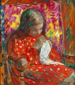 Jeune fille cousant von Henri Lebasque