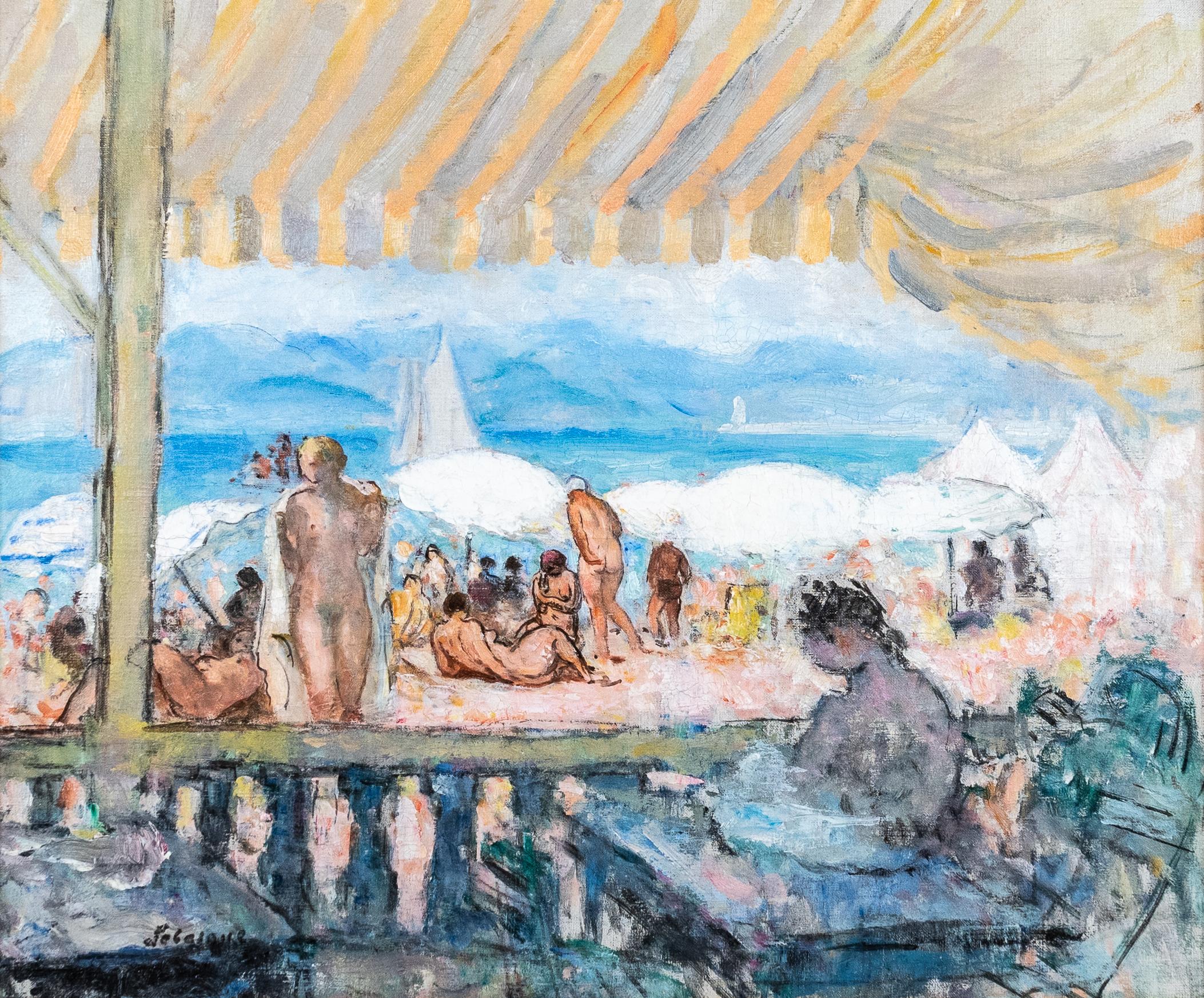 Landscape Painting di Henri Lebasque - La plage de Cannes" Quadro impressionista romantico francese, spiaggia